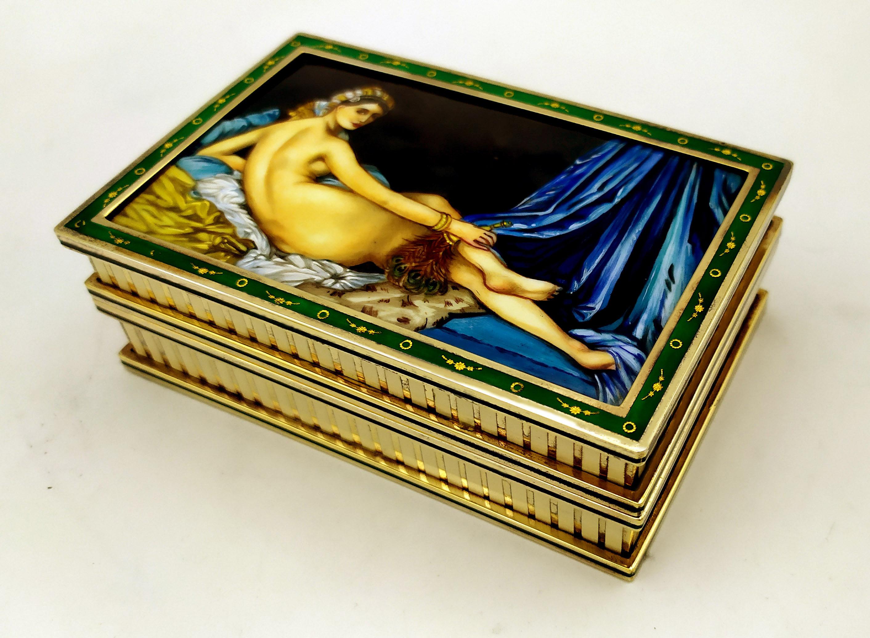 Italian Table Box “The Great Odalisque” Fired Enamel on Guilloche Salimbeni For Sale