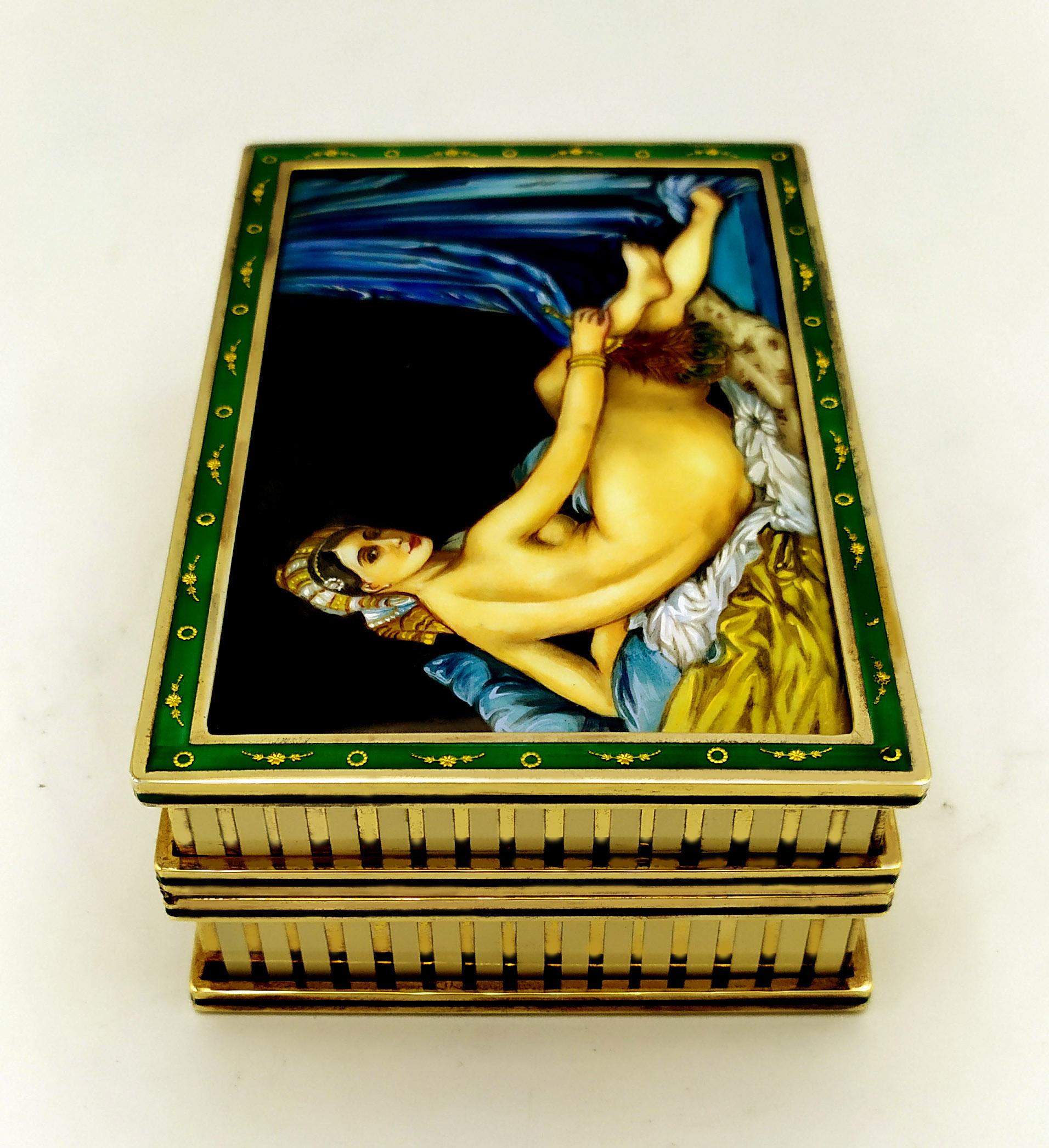 Hand-Painted Table Box “The Great Odalisque” Fired Enamel on Guilloche Salimbeni For Sale
