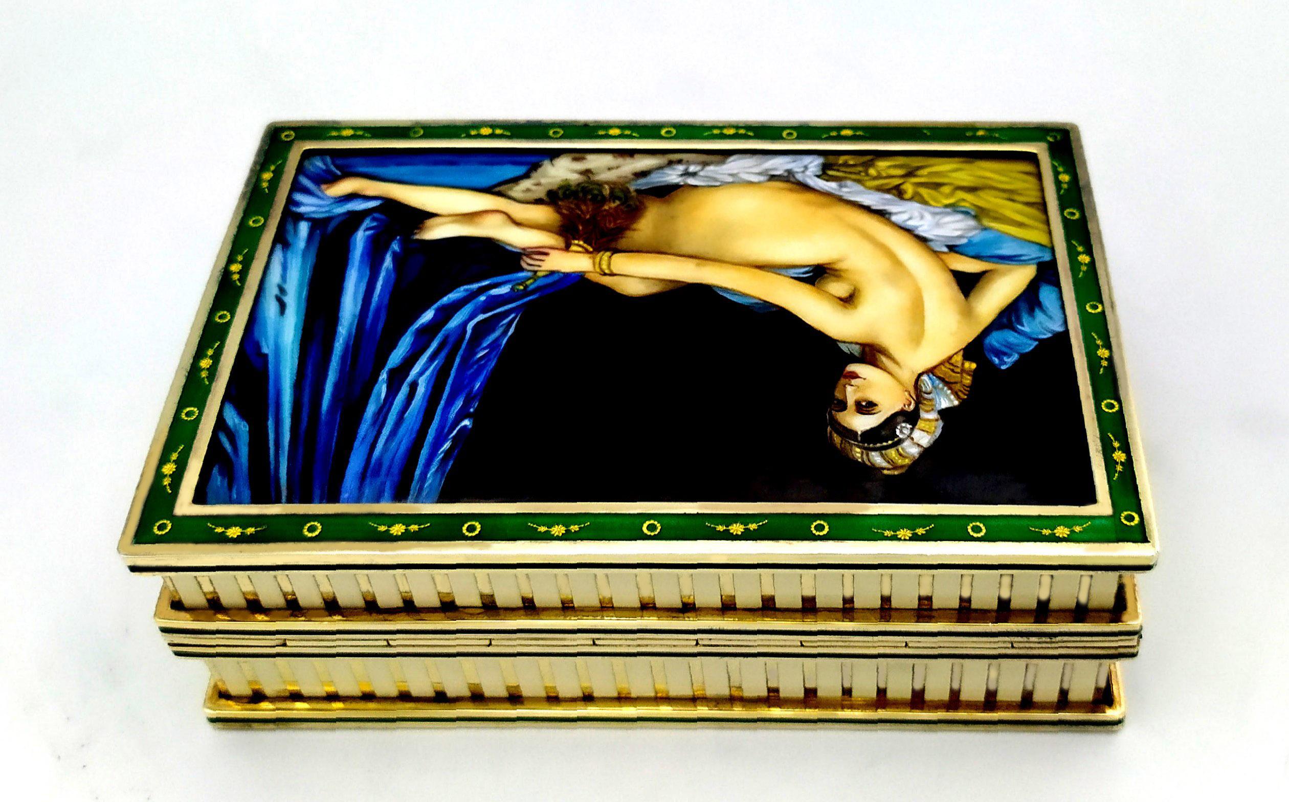 Table Box “The Great Odalisque” Fired Enamel on Guilloche Salimbeni In Excellent Condition For Sale In Firenze, FI