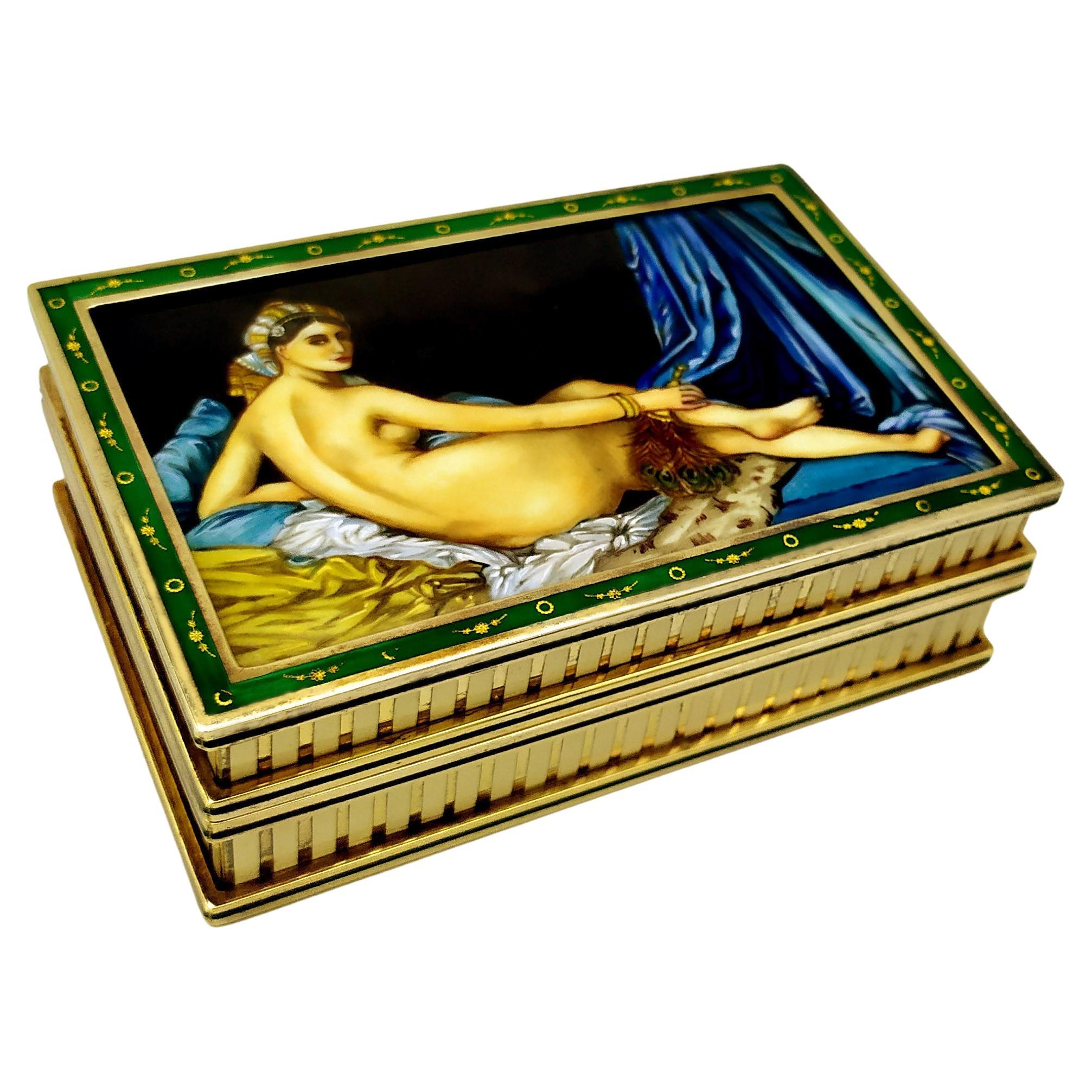 Table Box “The Great Odalisque” Fired Enamel on Guilloche Salimbeni For Sale