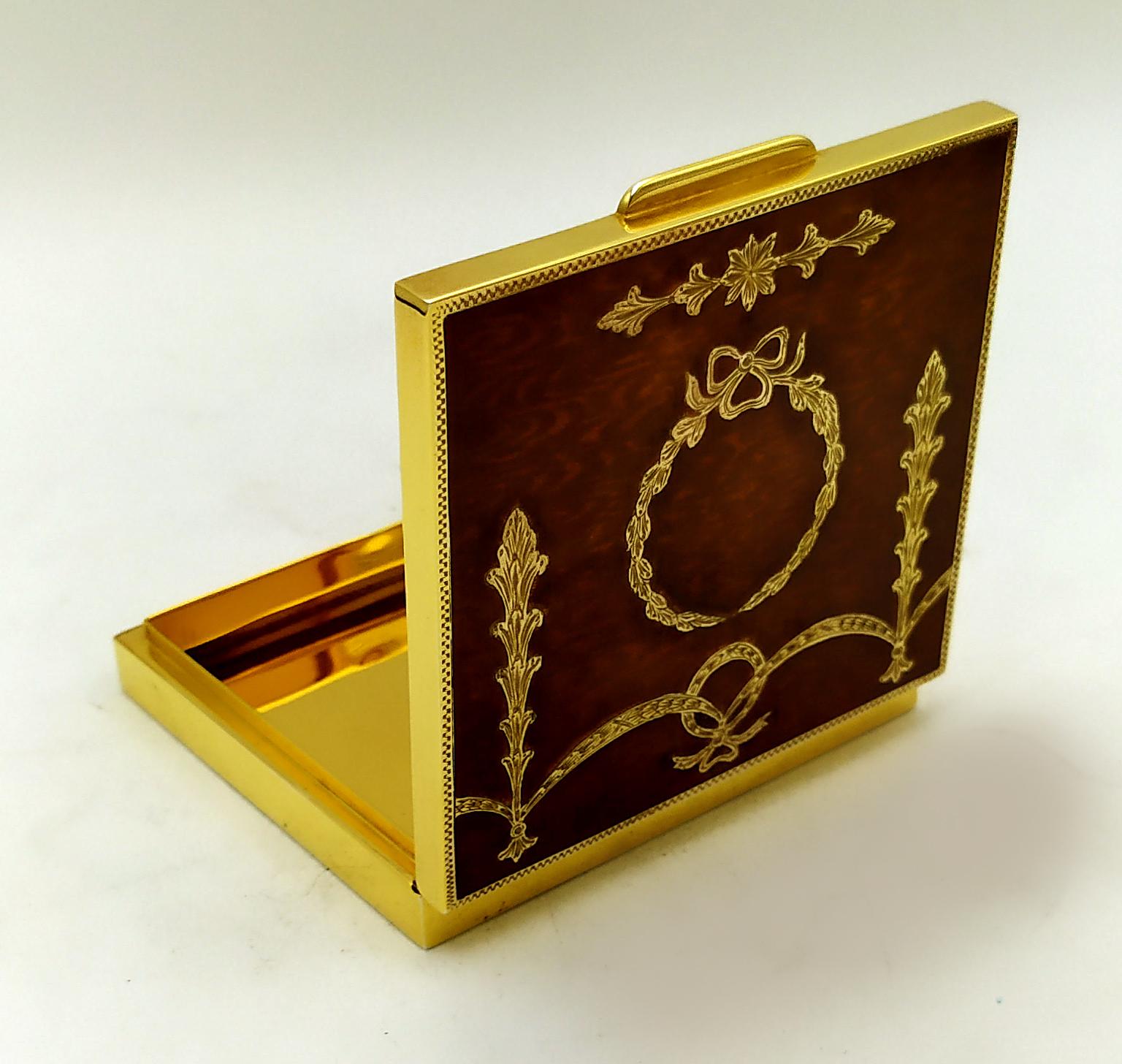 Late 20th Century Table Box transparent brown fired enamel over hand-engraved wood grain Salimbeni For Sale