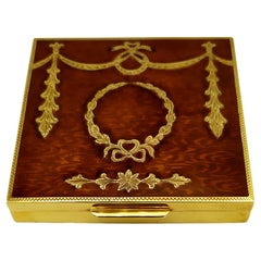 Table Box transparent brown fired enamel over hand-engraved wood grain Salimbeni