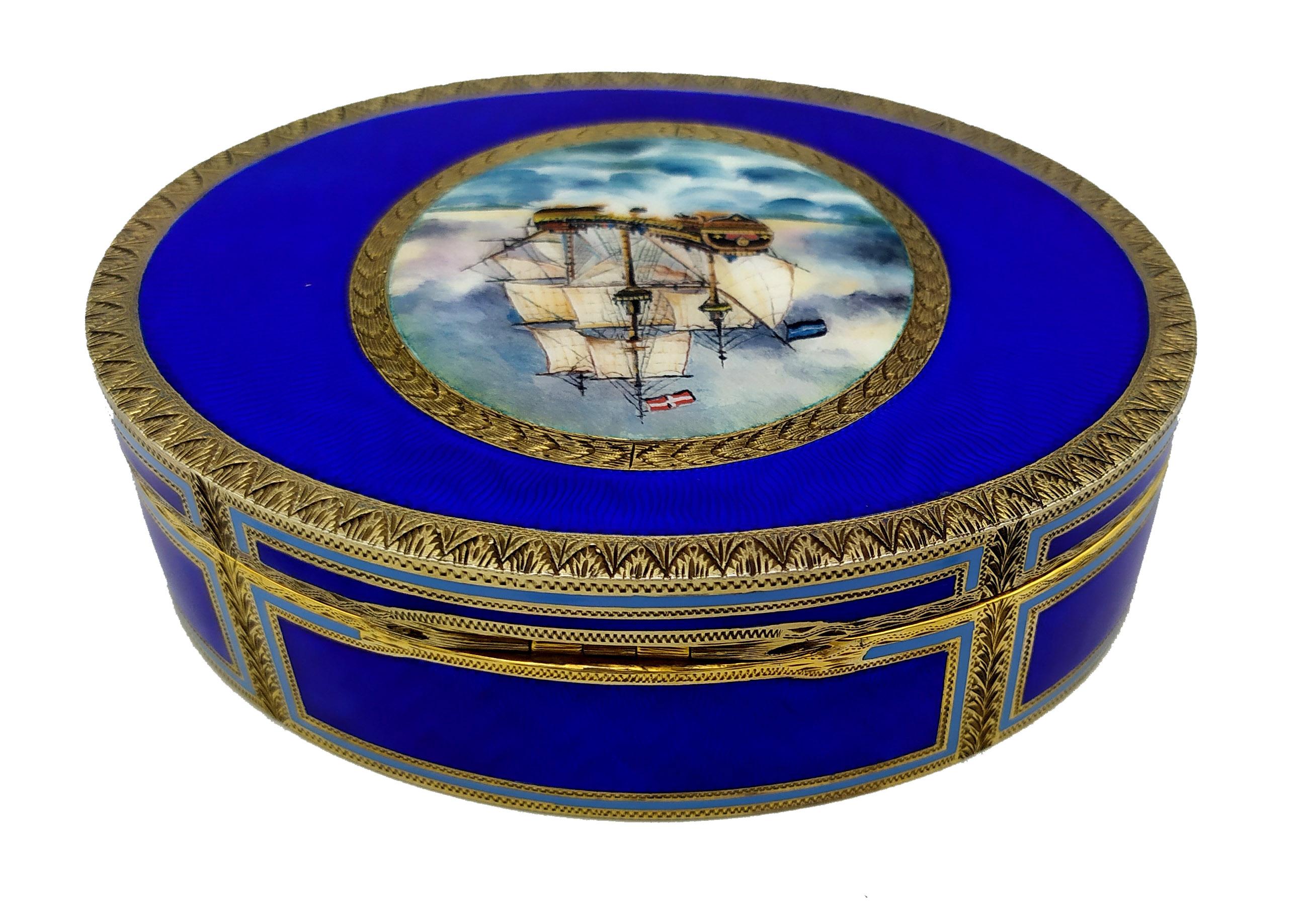Empire Table Box with Fine Hand-Engraving and Sailboat Miniature Salimbeni