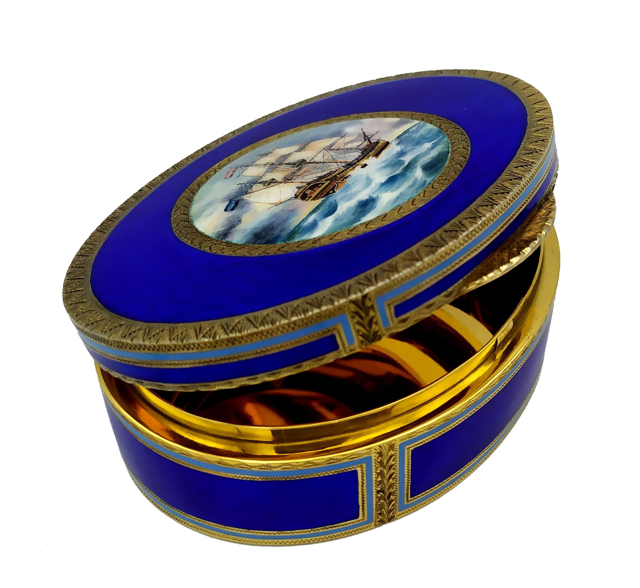 Table Box with Fine Hand-Engraving and Sailboat Miniature Salimbeni In Excellent Condition In Firenze, FI