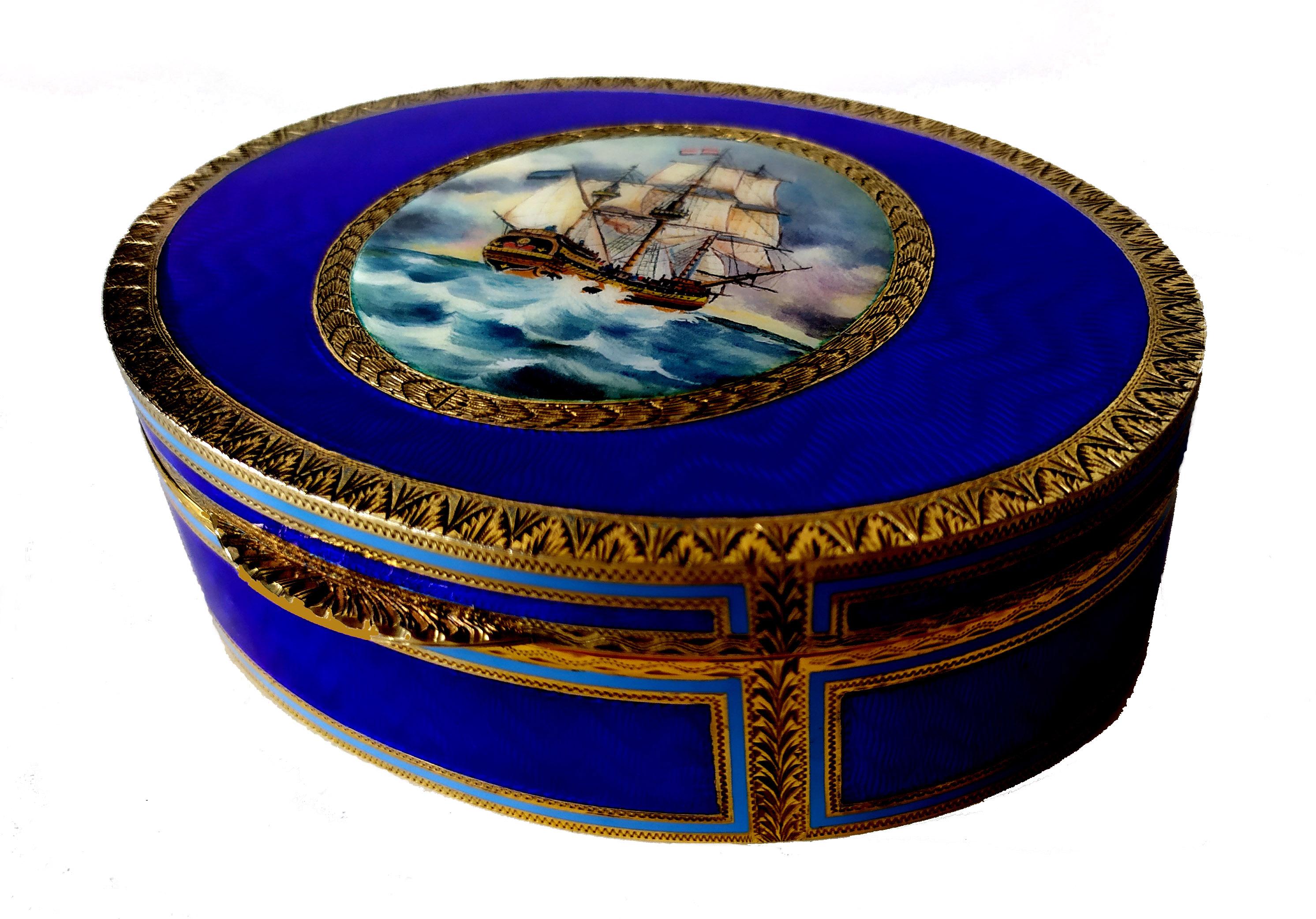 Late 20th Century Table Box with Fine Hand-Engraving and Sailboat Miniature Salimbeni