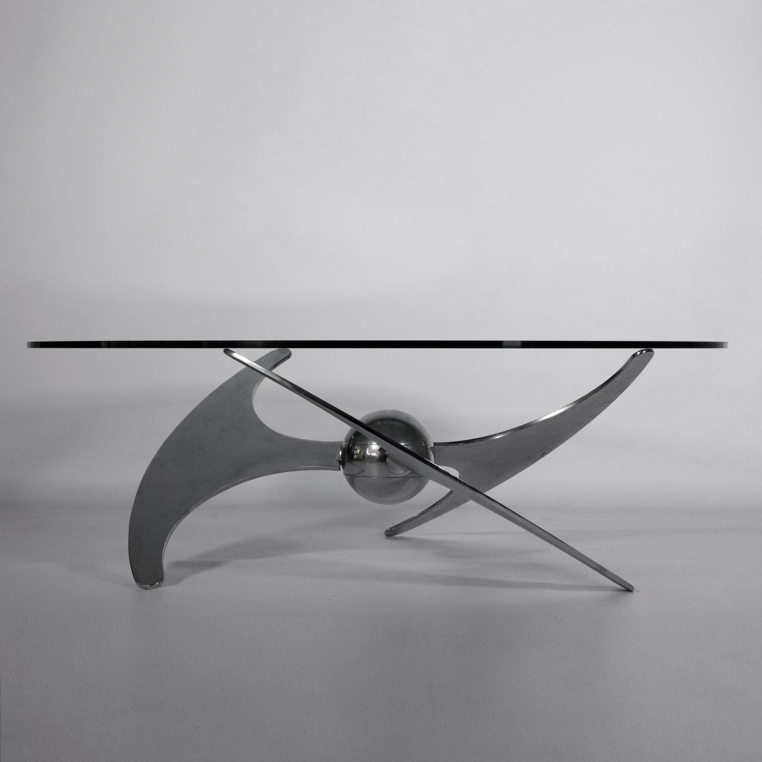 Table by Luciano Campanini Chromed Metal Glass Vintage, Italy, 1970s 5