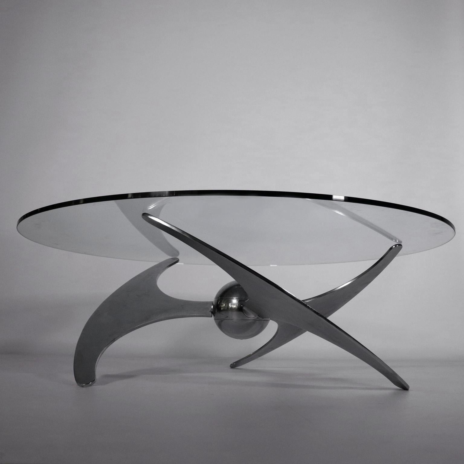 Mid-Century Modern Table by Luciano Campanini Chromed Metal Glass Vintage, Italy, 1970s