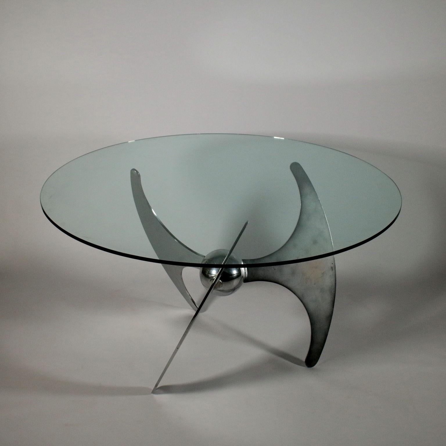 Italian Table by Luciano Campanini Chromed Metal Glass Vintage, Italy, 1970s
