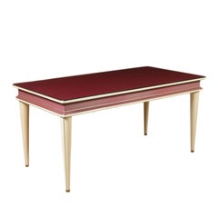 Table by Umberto Mascagni Skai Brass Glass Vinyl Vintage, Italy, 1950s