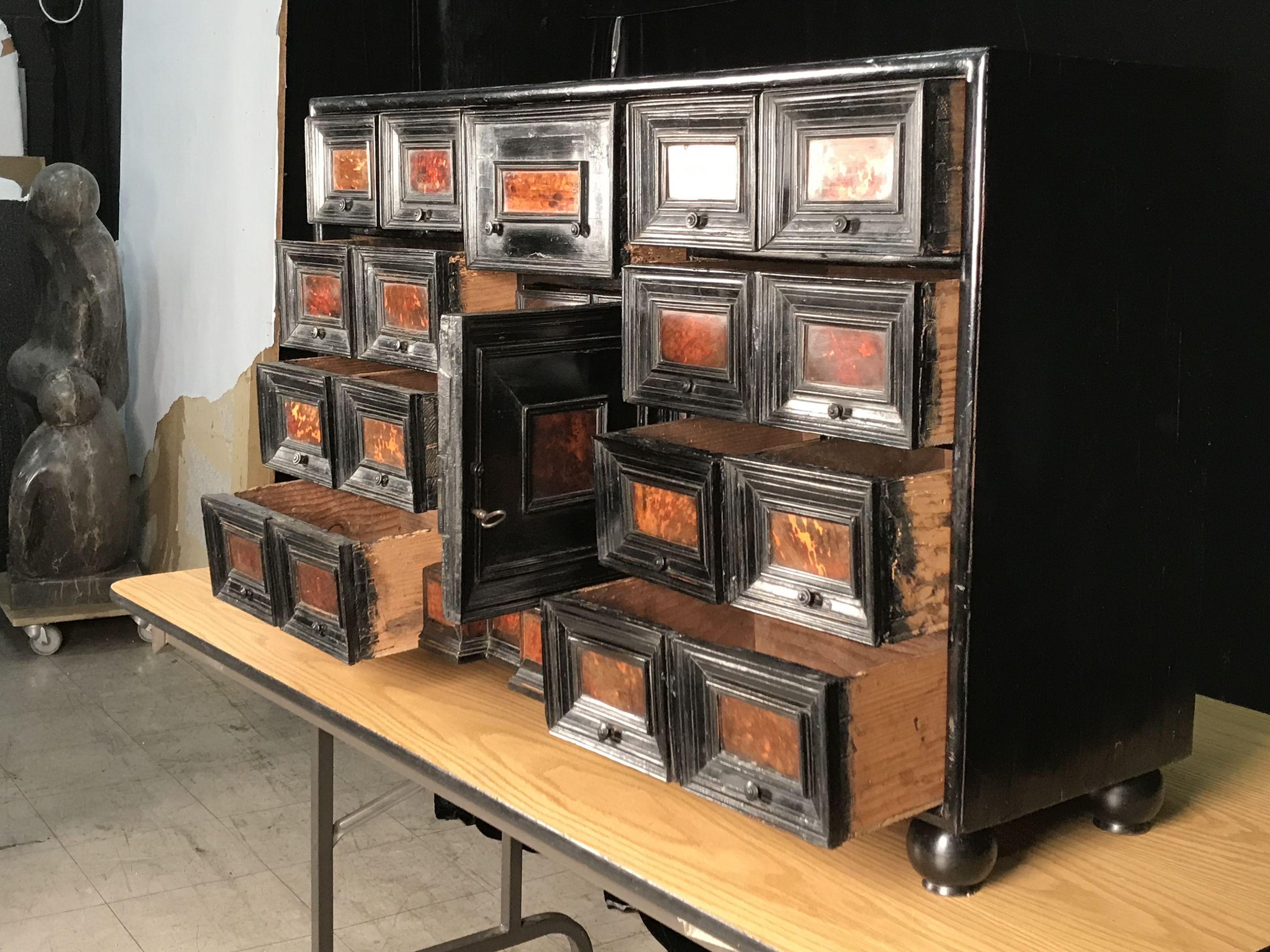 European Table Cabinet, Mid-17th Century, Flemish Baroque, Ebonized and Tortoishell For Sale