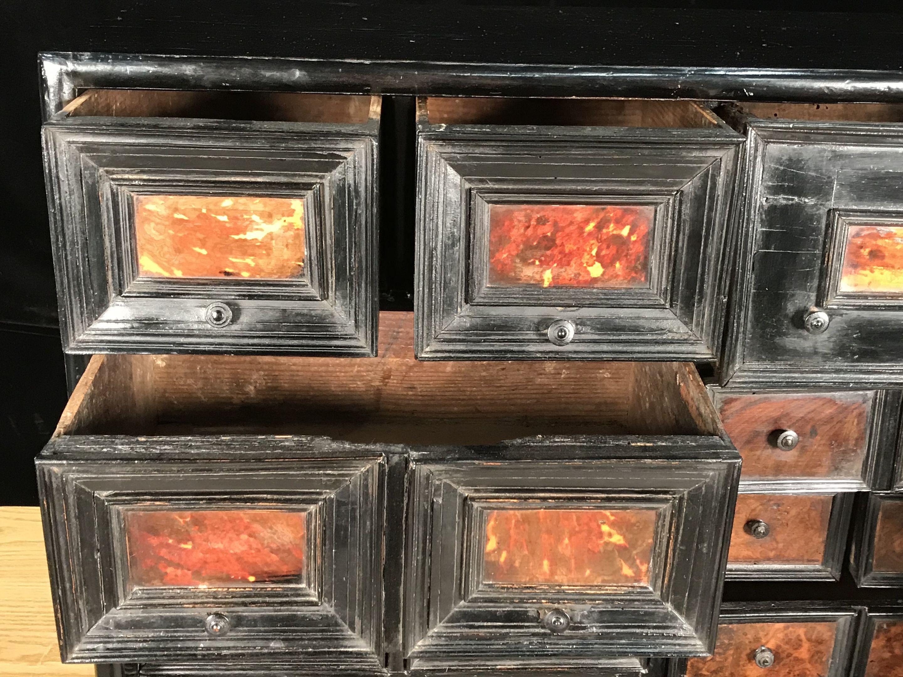 Tortoise Shell Table Cabinet, Mid-17th Century, Flemish Baroque, Ebonized and Tortoishell For Sale