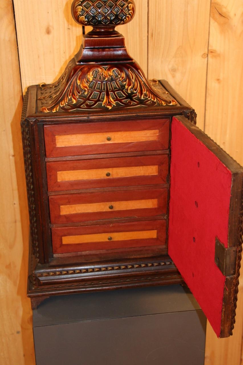 Table Cabinet Or Jewelry Box In Wood And Earthenware Nineteenth In Good Condition For Sale In charmes, FR