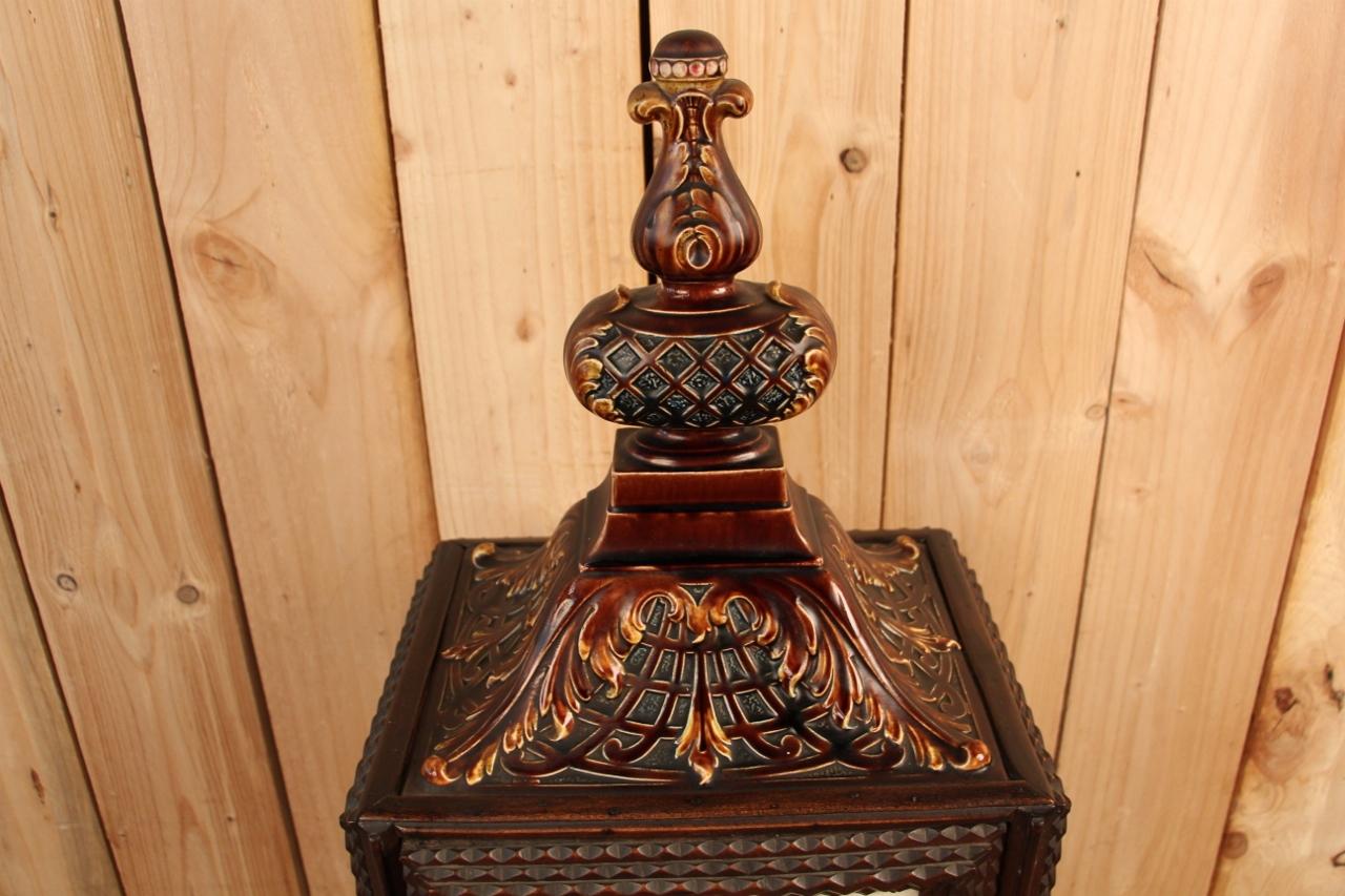 19th Century Table Cabinet Or Jewelry Box In Wood And Earthenware Nineteenth For Sale