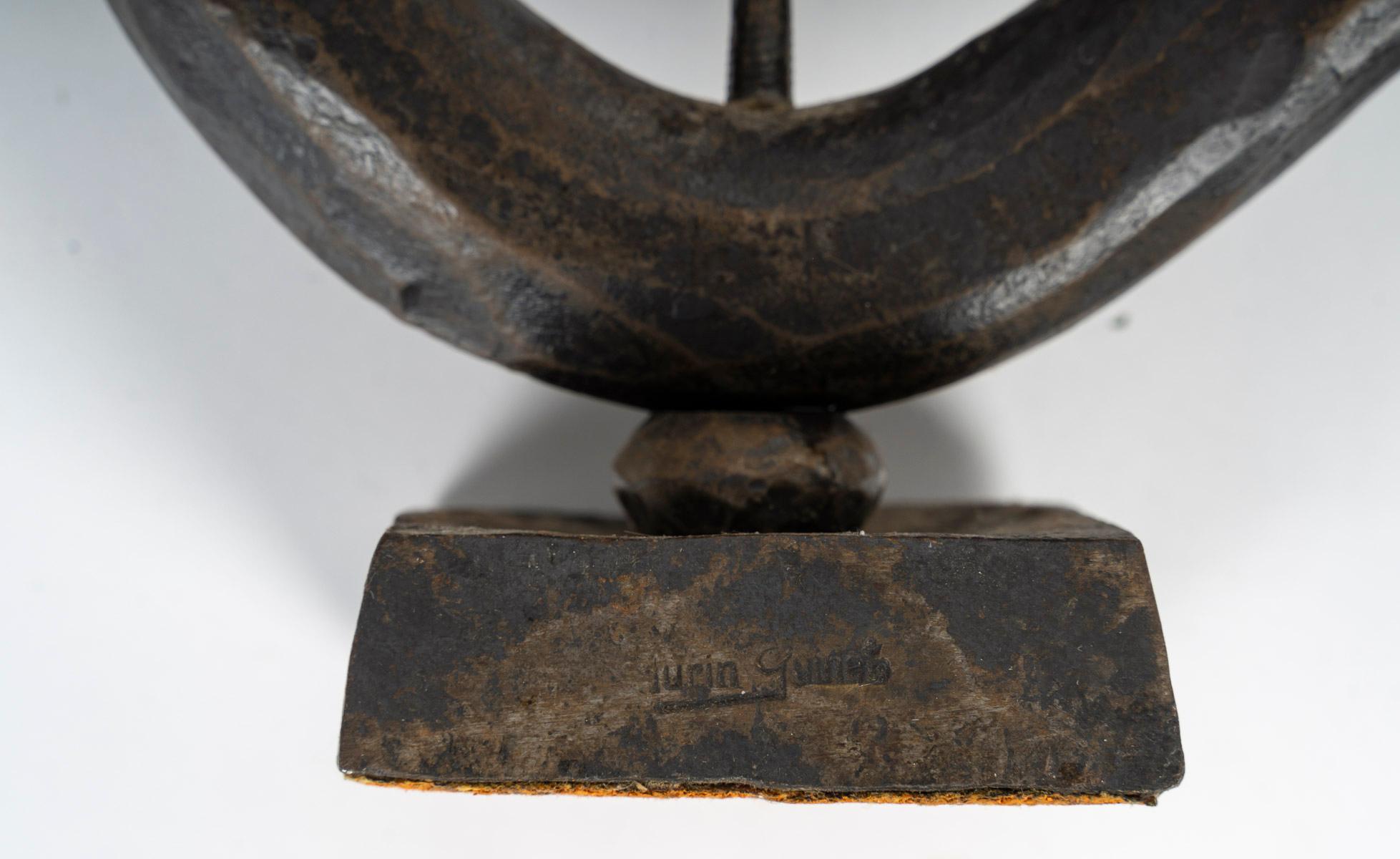 Table Candle Holder, Hammered Wrought Iron Cockerel, 1940, 20th Century 3