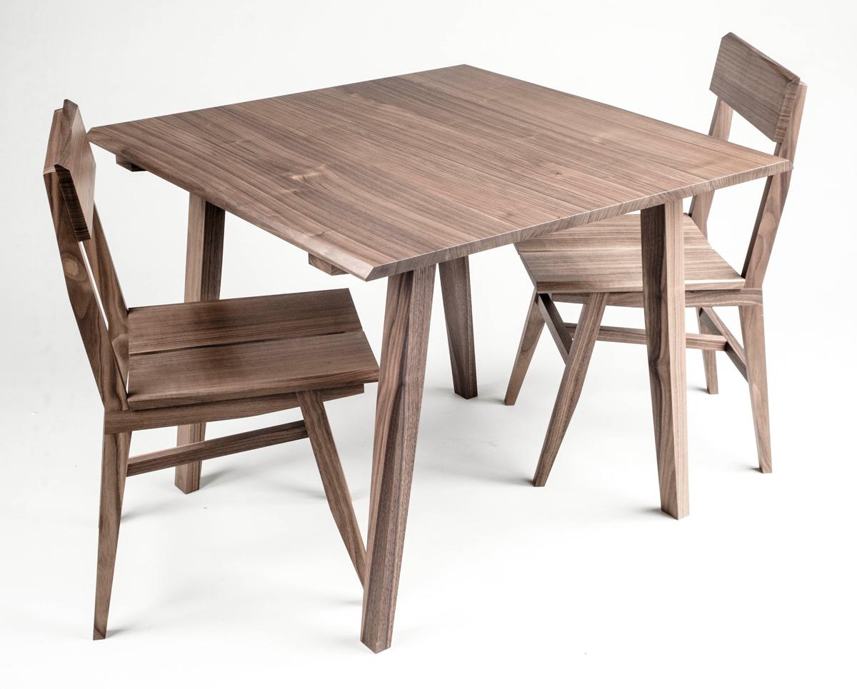 Hand-Crafted Table, Card Table, Breakfast Table, Walnut, Modern, Hardwood, Semigood Design For Sale