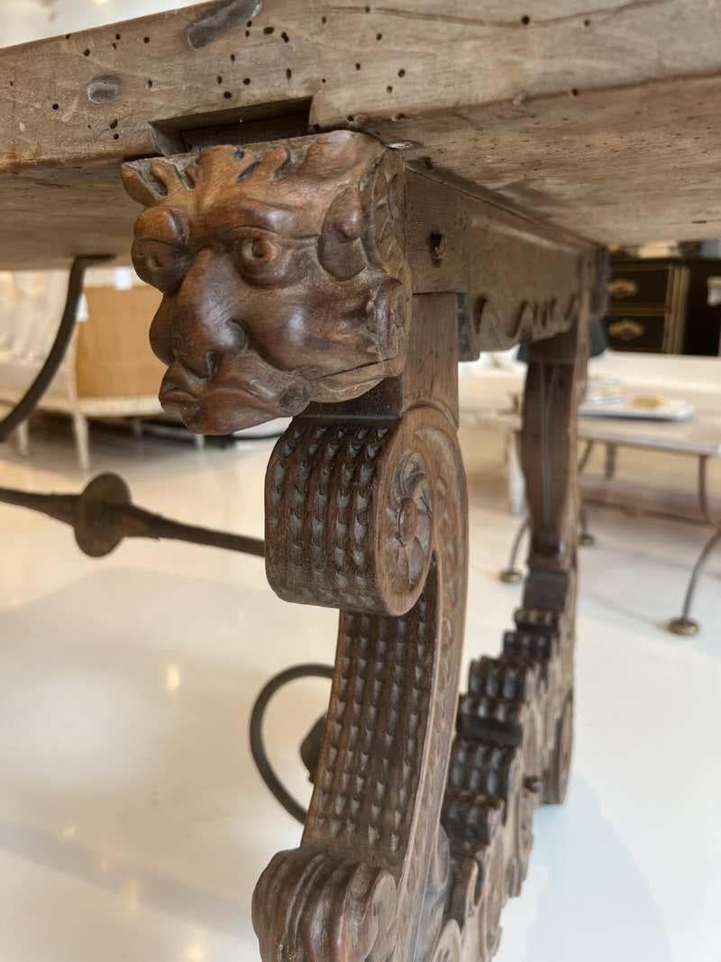 Table, Carved with Iron Stretcher, Spanish 18th Century For Sale 1