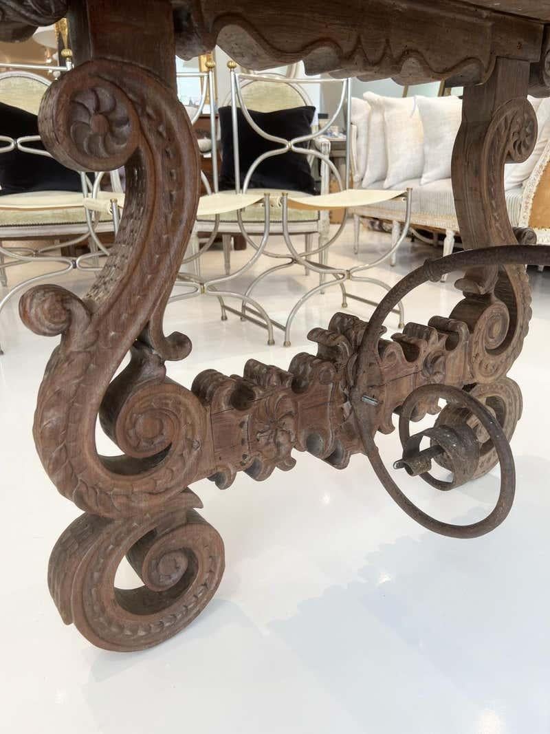 Table, Carved with Iron Stretcher, Spanish 18th Century For Sale 3