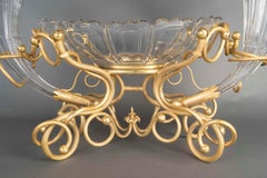 Table Centerpiece, Bowl and Soliflore, Gilt Bronze and Crystal, 19th Century.