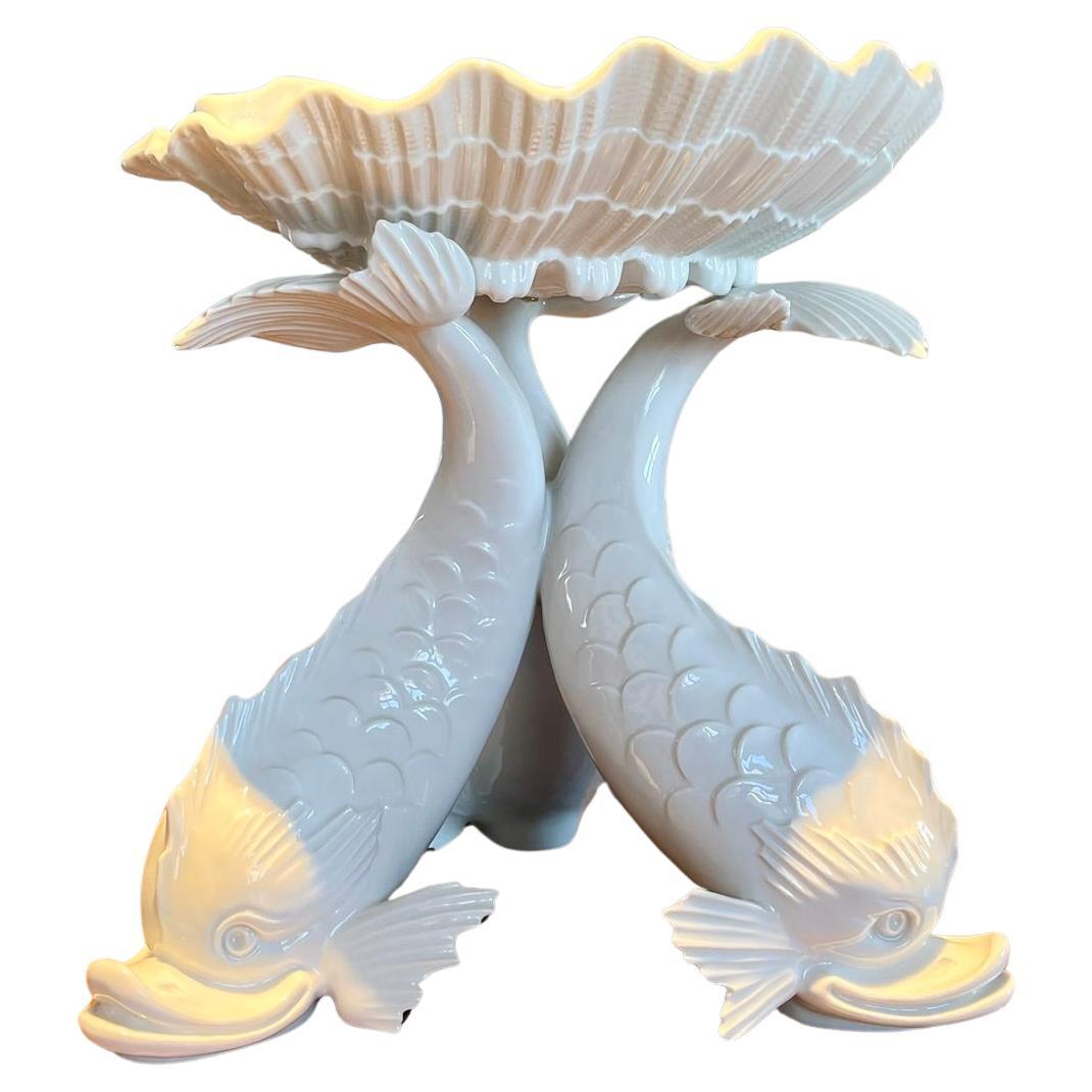 Table centerpiece – dolphins with shell, ivory porcelain For Sale