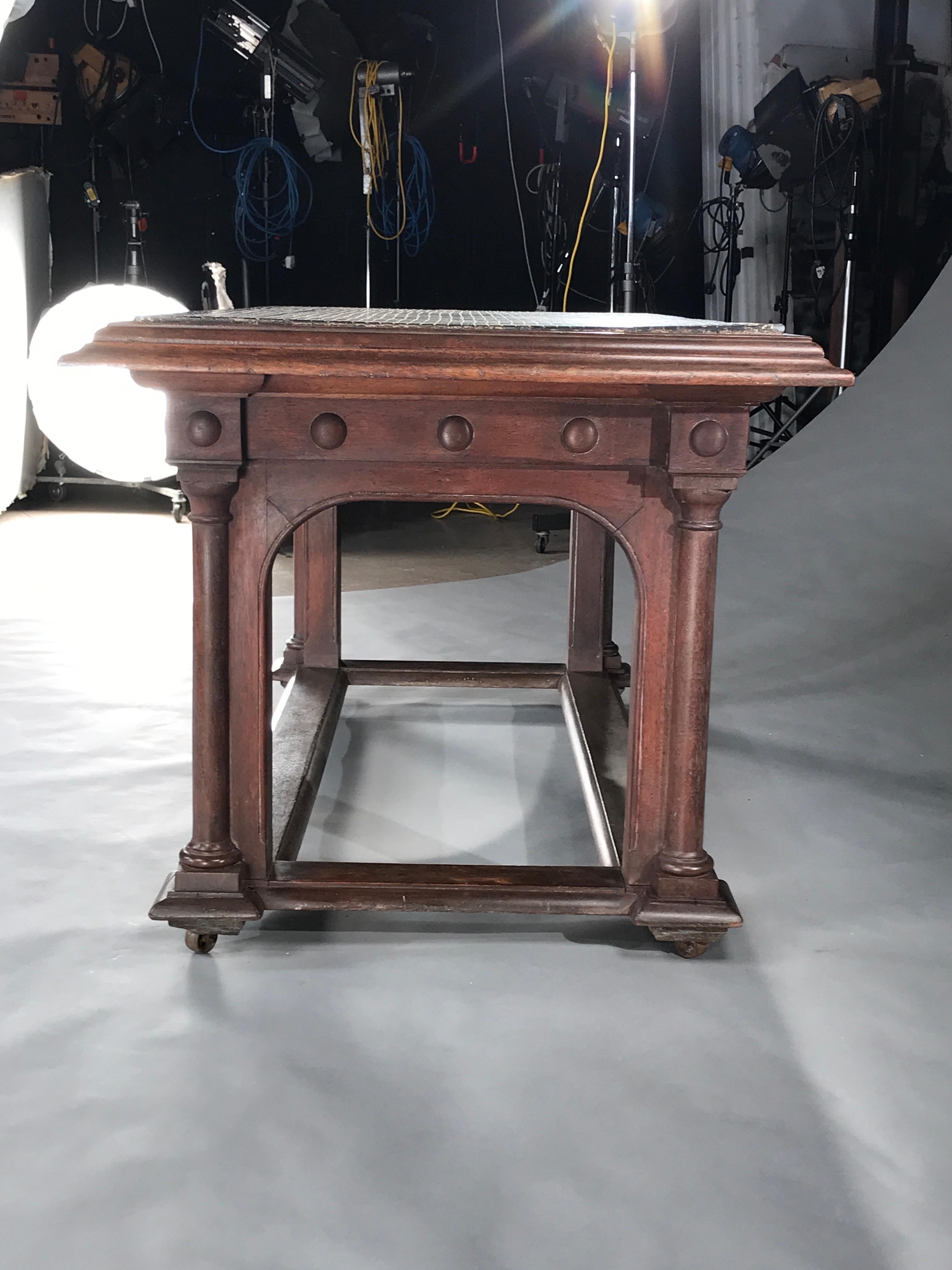 Italian Table Centre Console Teak Marble Black White Geometric Long64