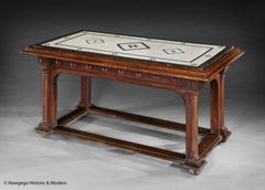 Italian Table Centre Console Teak Marble Black White Geometric Long64" D35"