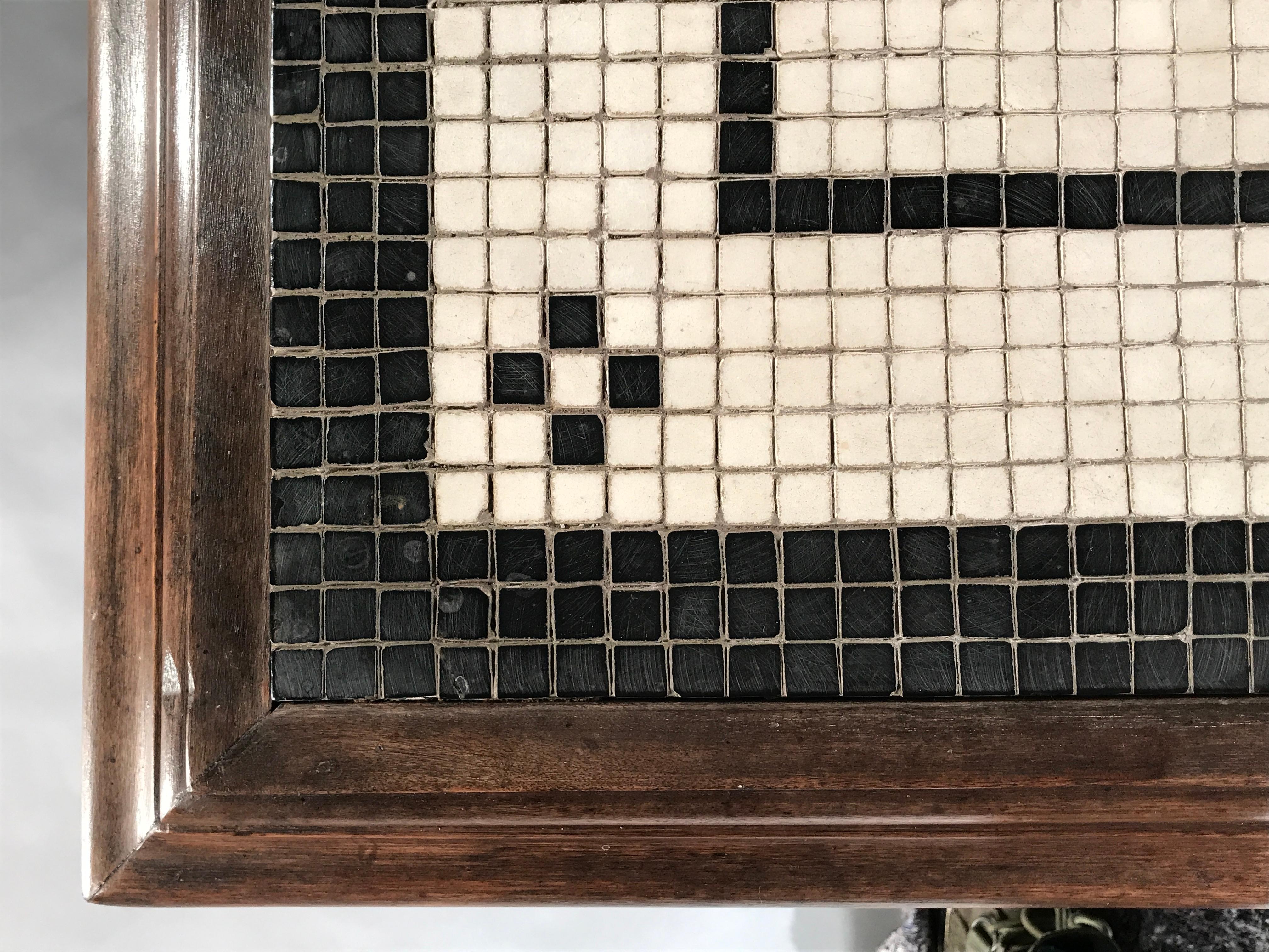 Italian Table Centre Console Teak Marble Black White Geometric Long64