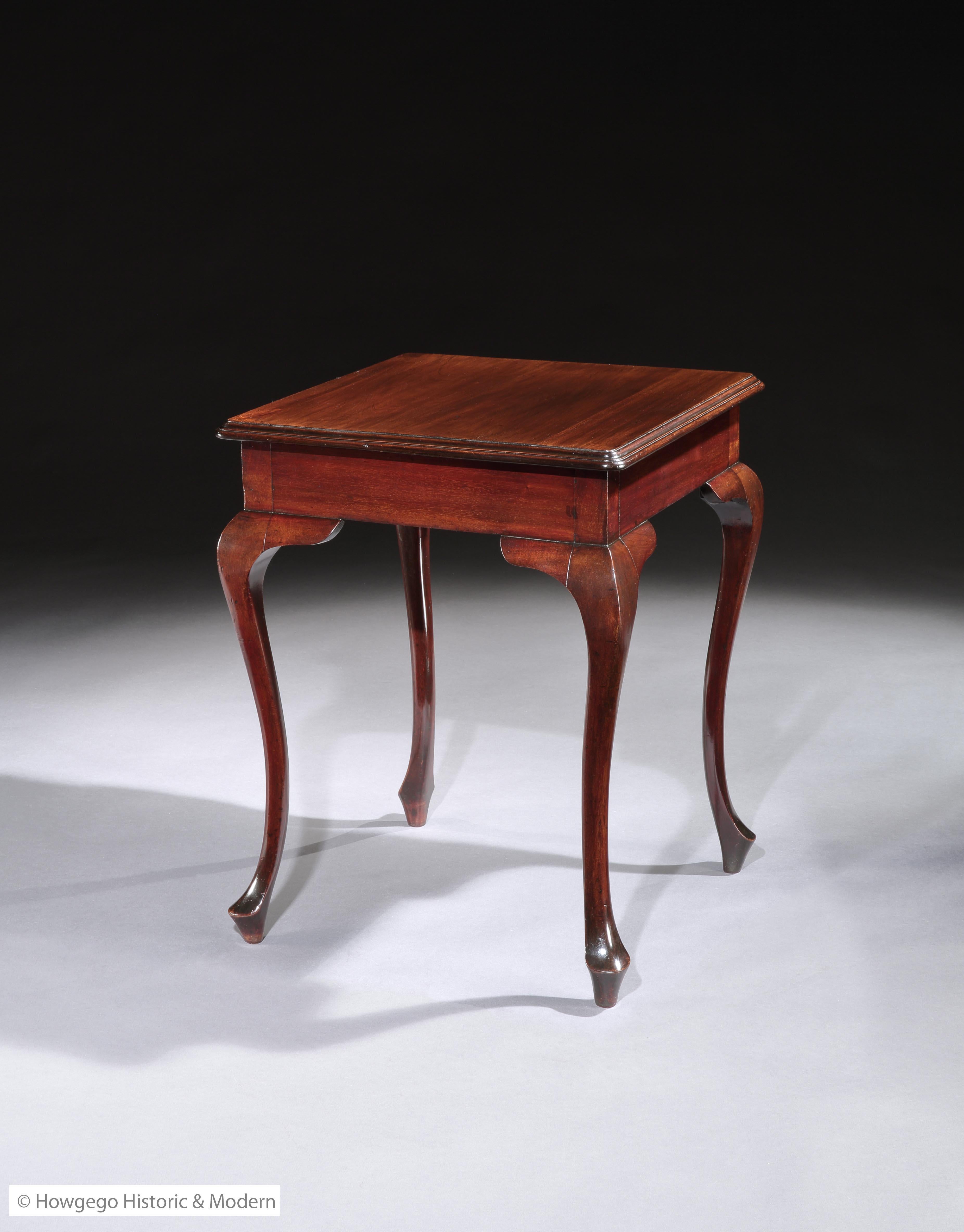 - Unusual Art Deco period mahogany, square-shaped, centre table
- Classic, elegant form with sweeping cabriole legs and angular pad feet
- Pared down detailing to enhance the form
- Finely figured top
- Excellent rich colour and lustrous