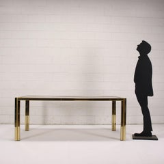 Table Chromed Metal Brass Smoked Glass, Italy, 1970s-1980s