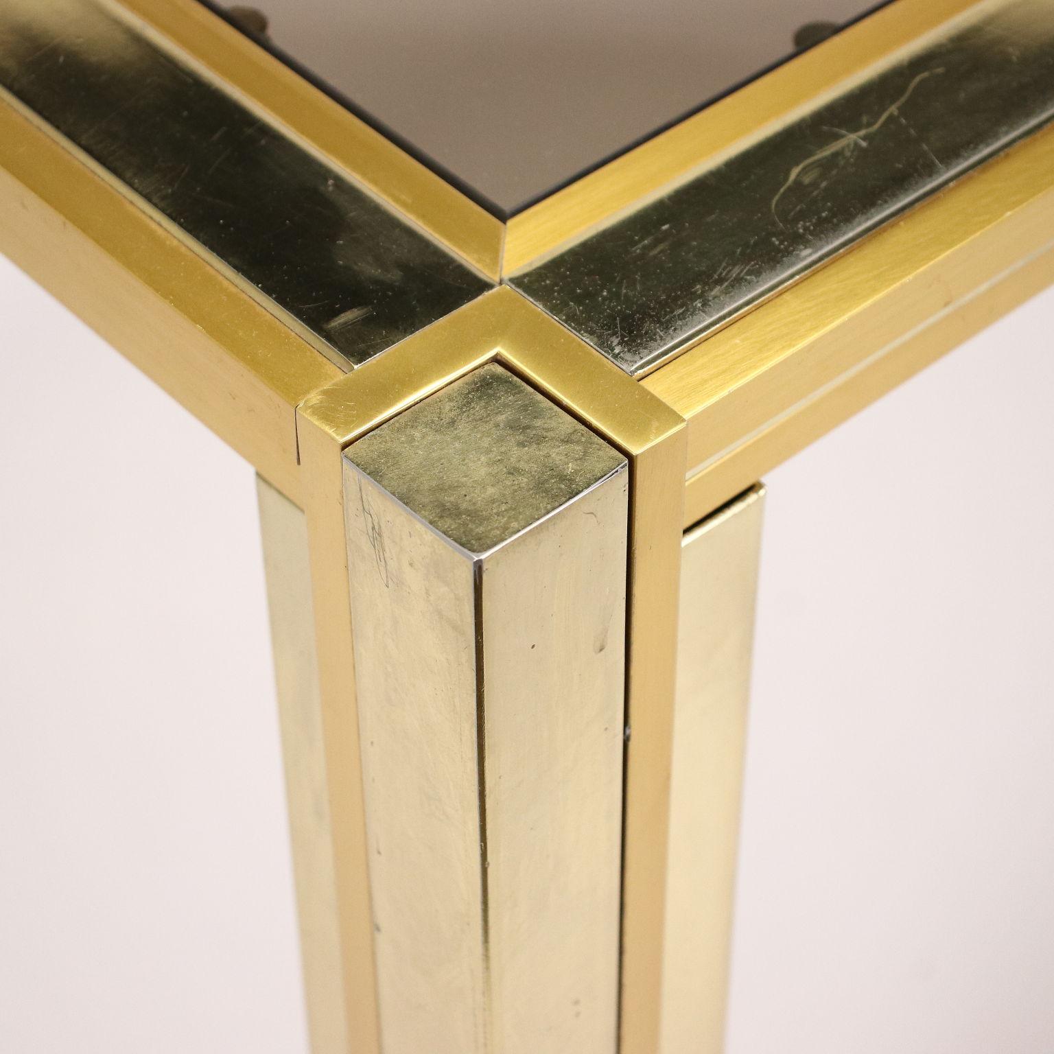 Italian Table Chromed Metal Brass Smoked Glass, Italy, 1970s-1980s