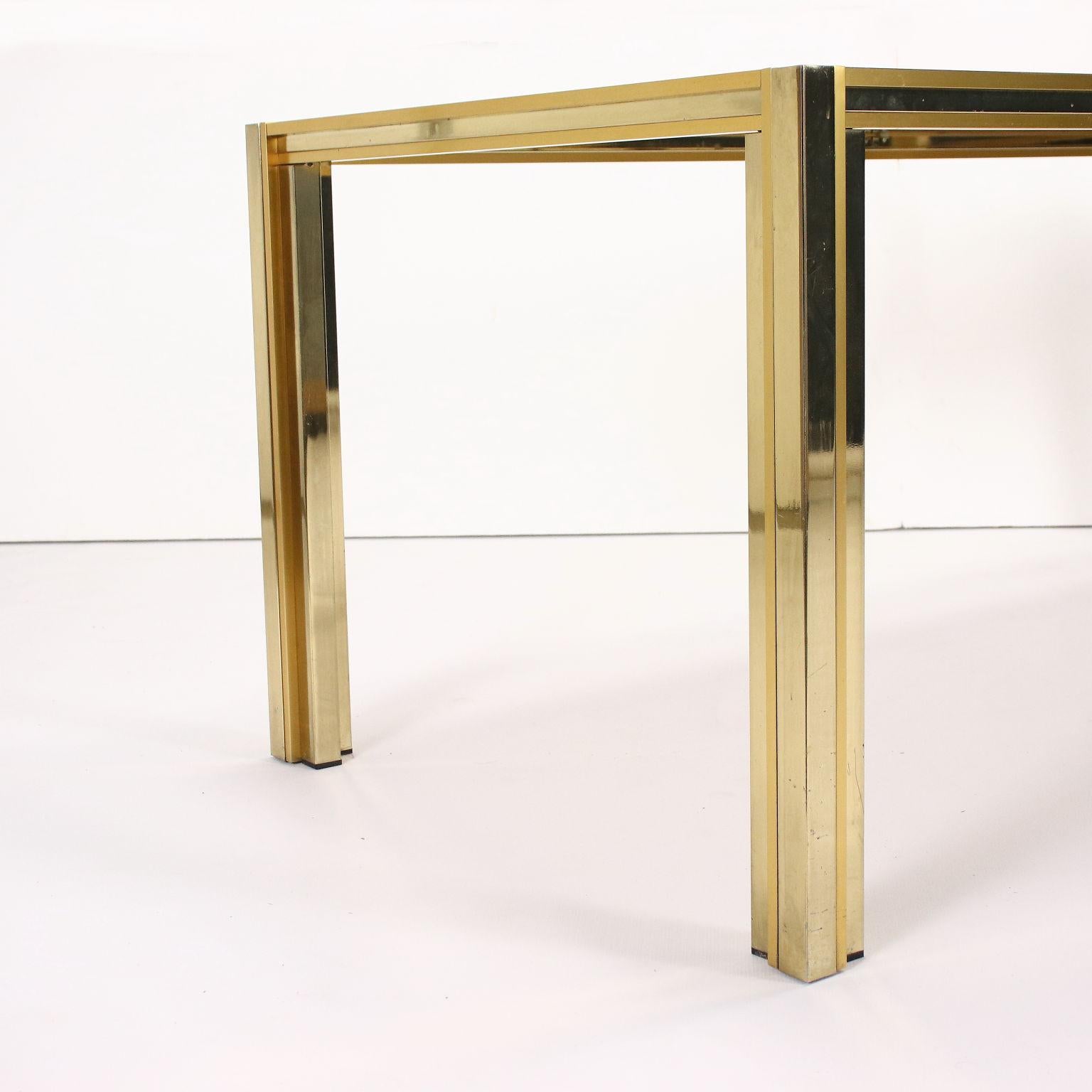 Table Chromed Metal Brass Smoked Glass, Italy, 1970s-1980s In Good Condition In Milano, IT