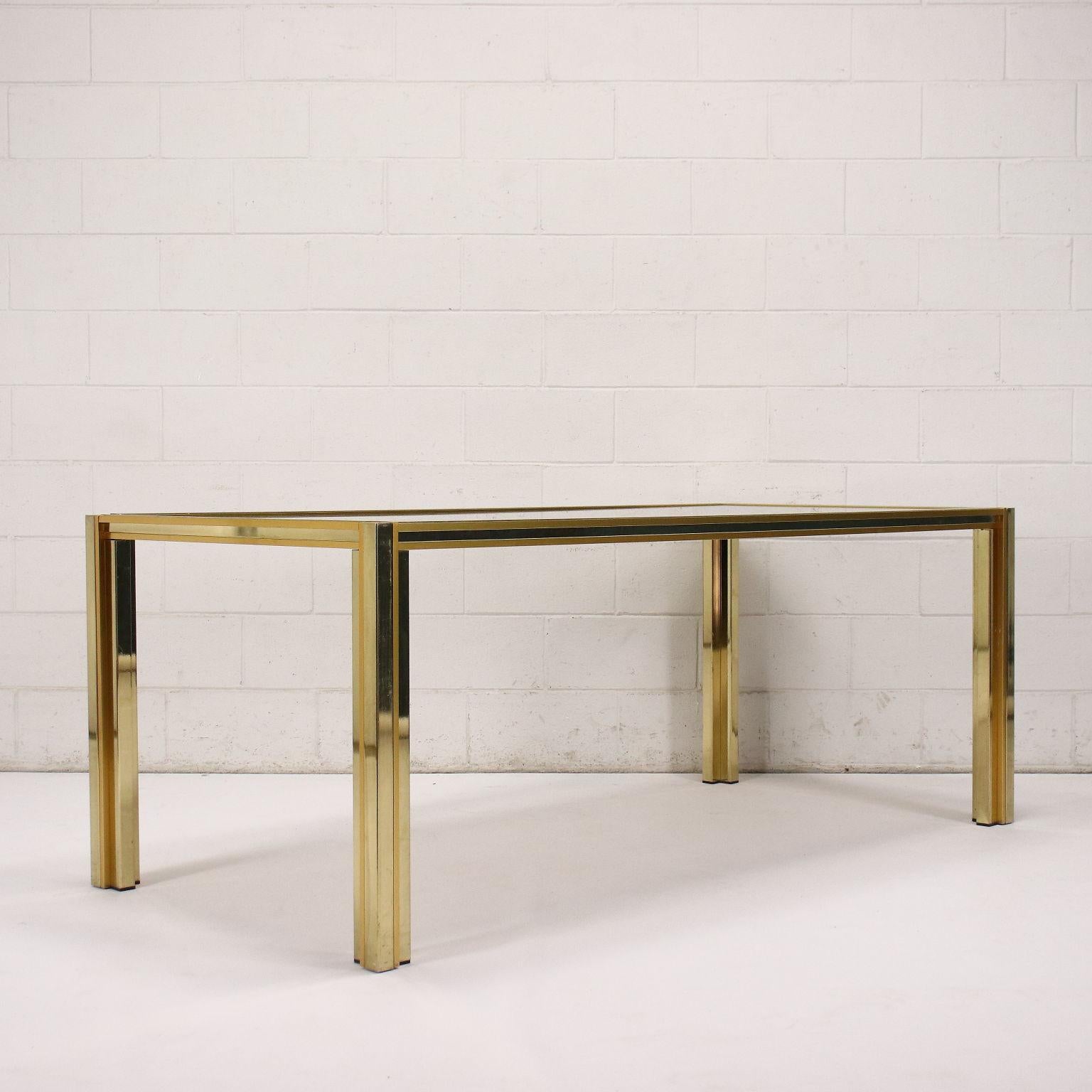 Table Chromed Metal Brass Smoked Glass, Italy, 1970s-1980s 1