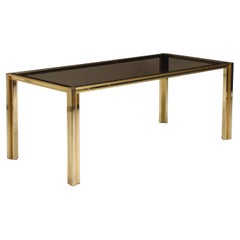 Table Chromed Metal Brass Smoked Glass, Italy, 1970s-1980s