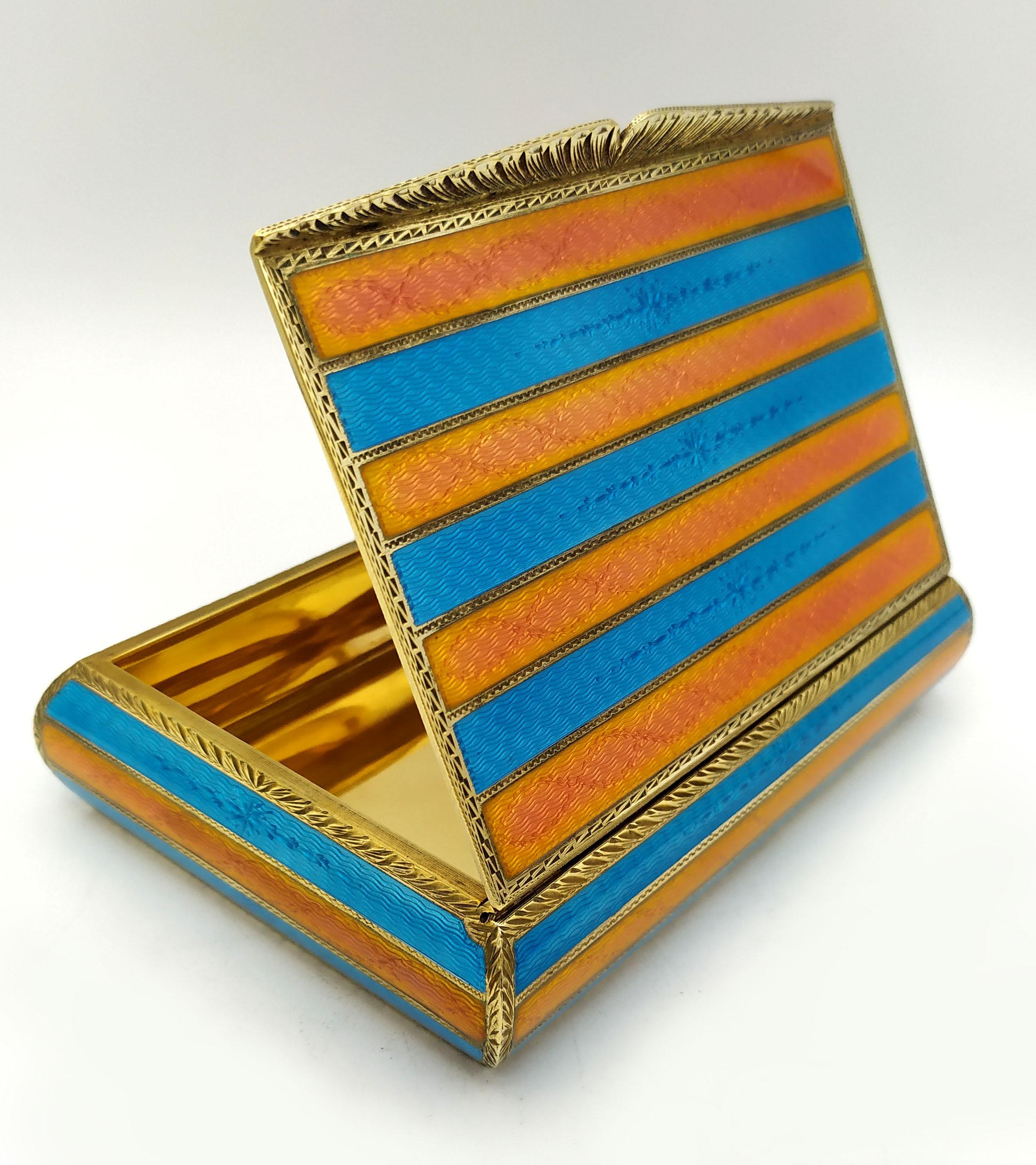 Empire Table Cigar Box two-tone stripes enamel Sterling Silver Salimbeni For Sale