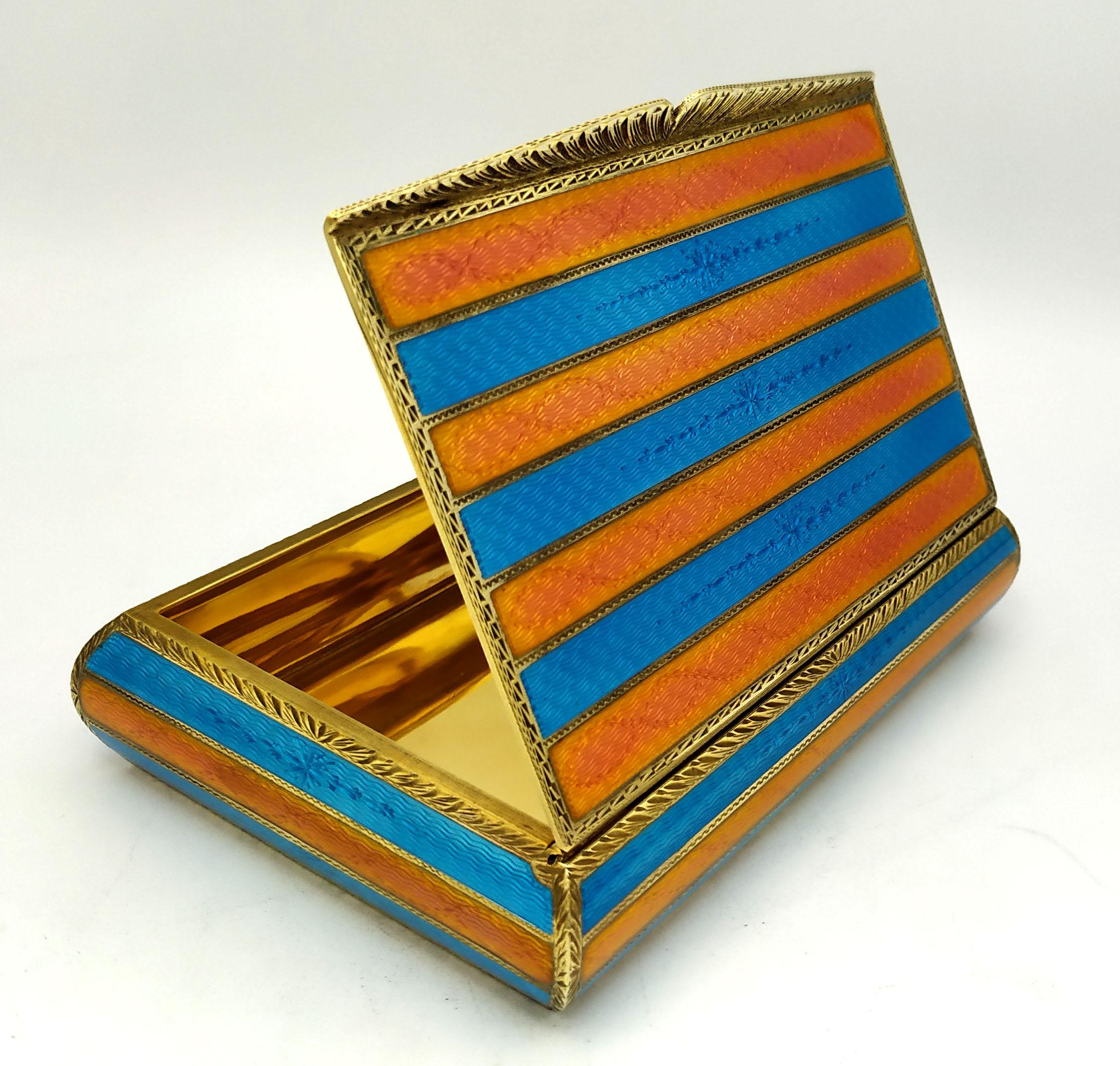 Hand-Painted Table Cigar Box two-tone stripes enamel Sterling Silver Salimbeni For Sale
