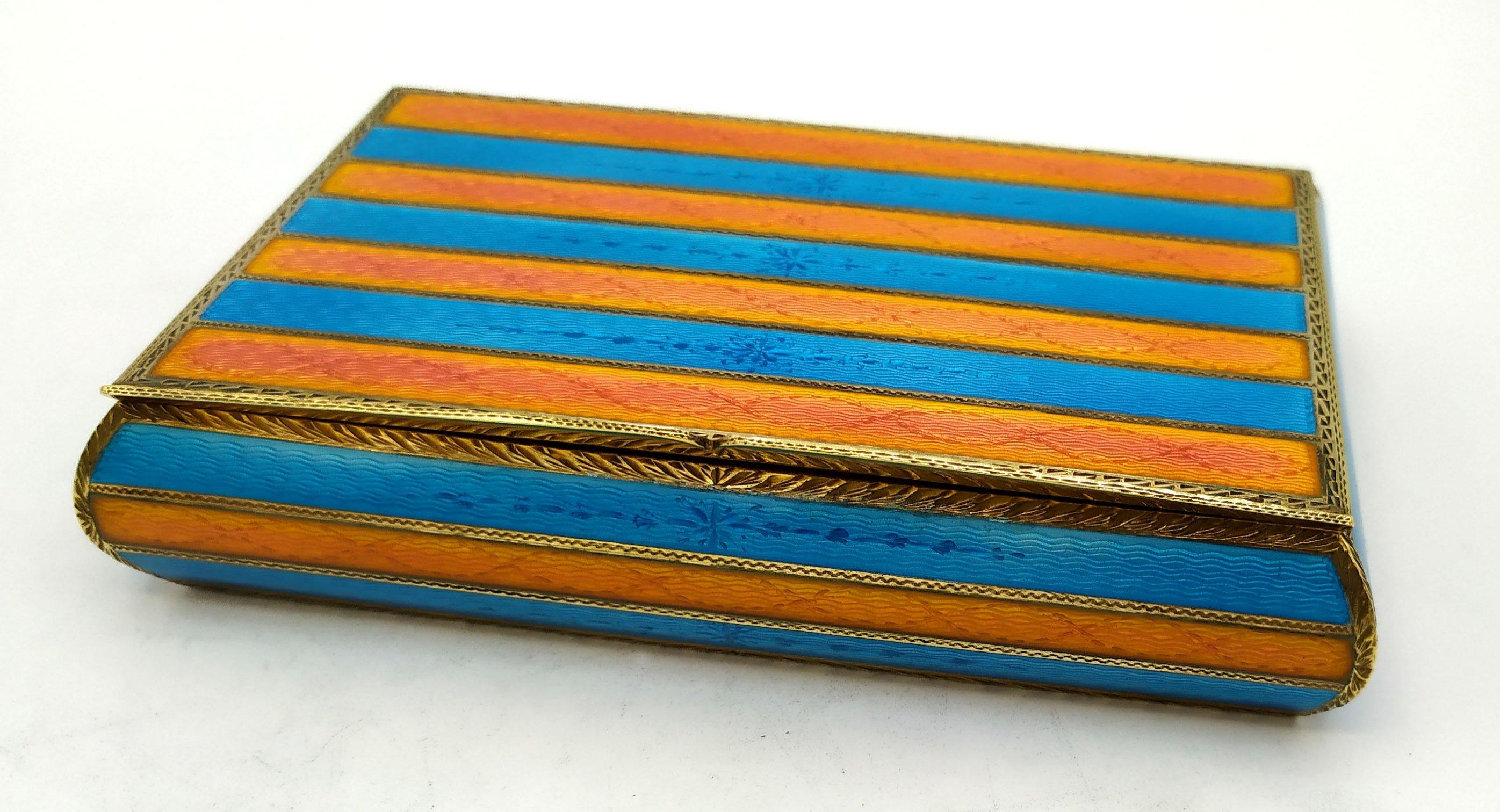 Late 20th Century Table Cigar Box two-tone stripes enamel Sterling Silver Salimbeni For Sale