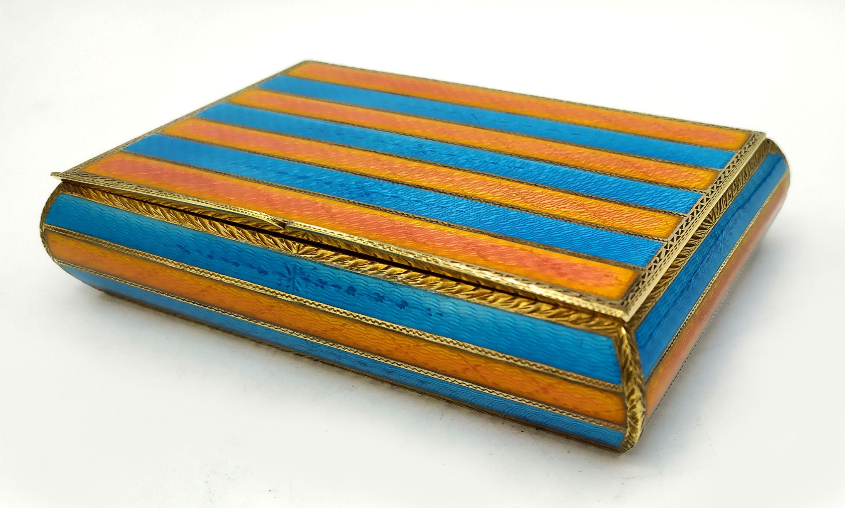 Late 20th Century Table Cigar Box two-tone stripes enamel Sterling Silver Salimbeni For Sale
