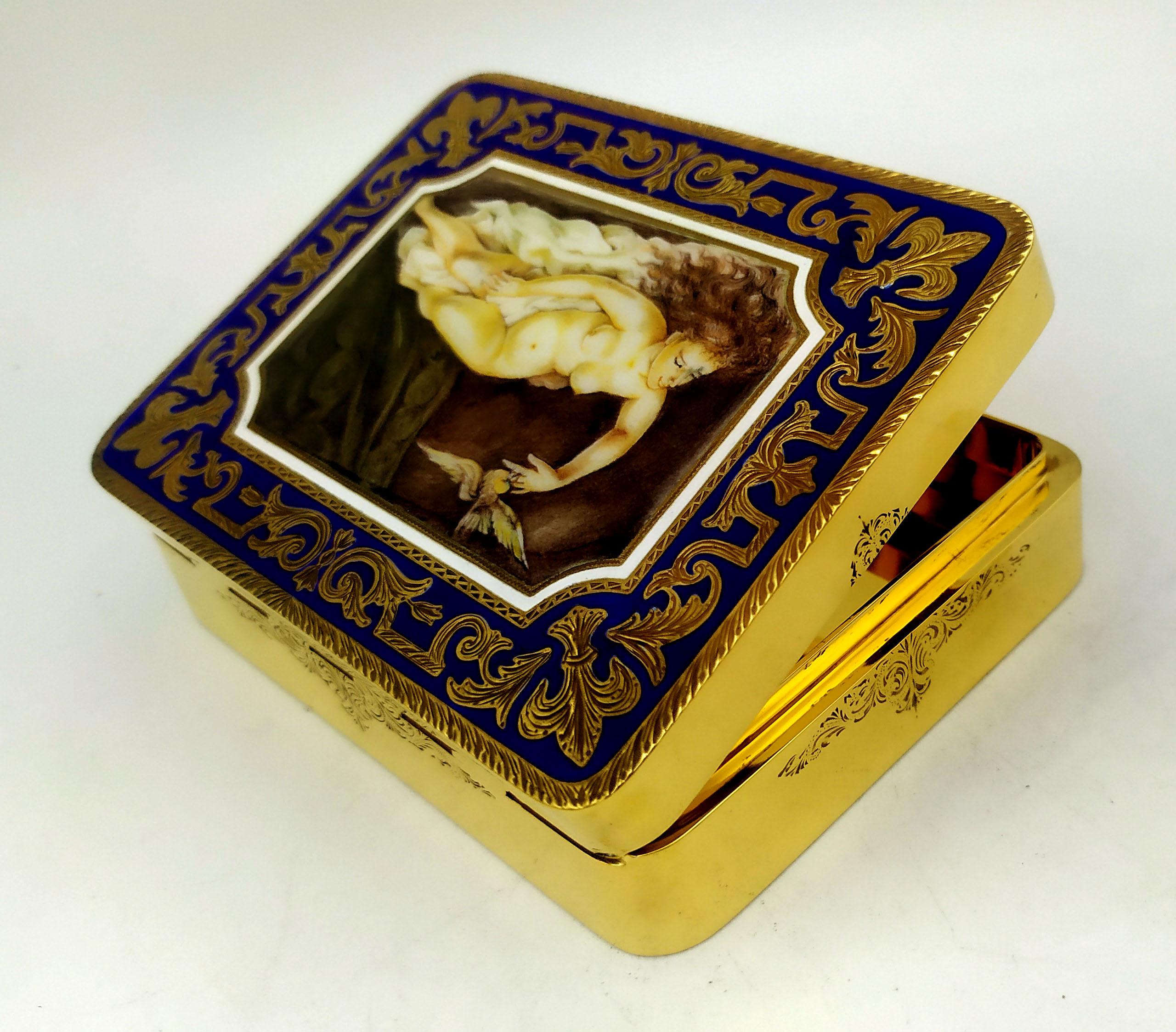 Gold Table Cigar Box two-tone stripes enamel Sterling Silver Salimbeni For Sale