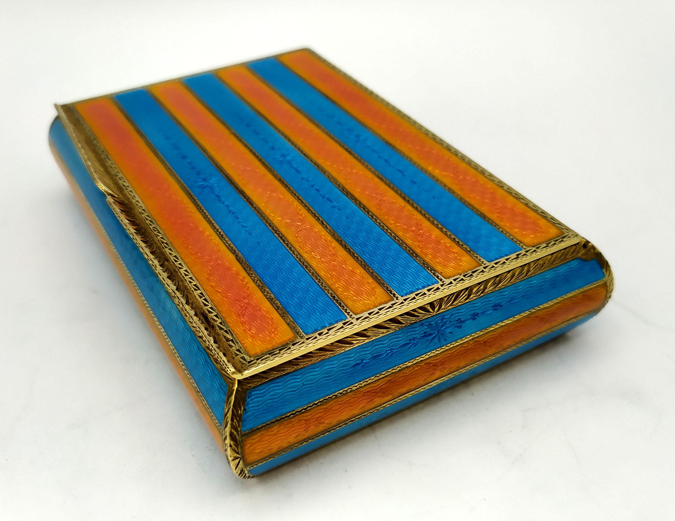 Gold Table Cigar Box two-tone stripes enamel Sterling Silver Salimbeni For Sale