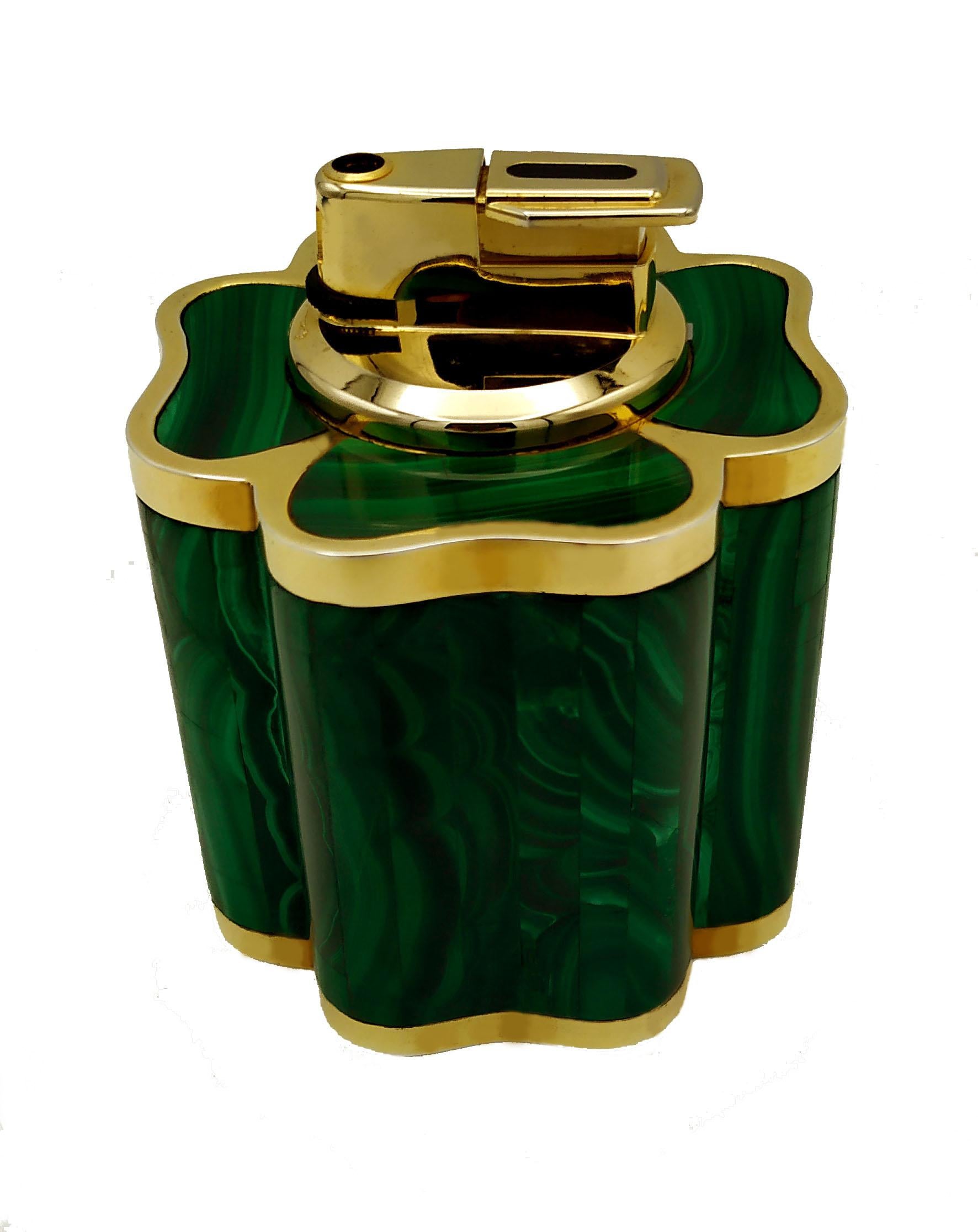 Other Table Cigar Lighter Four-Leaf Clover Malachite Stone Sterling Silver Salimbeni For Sale