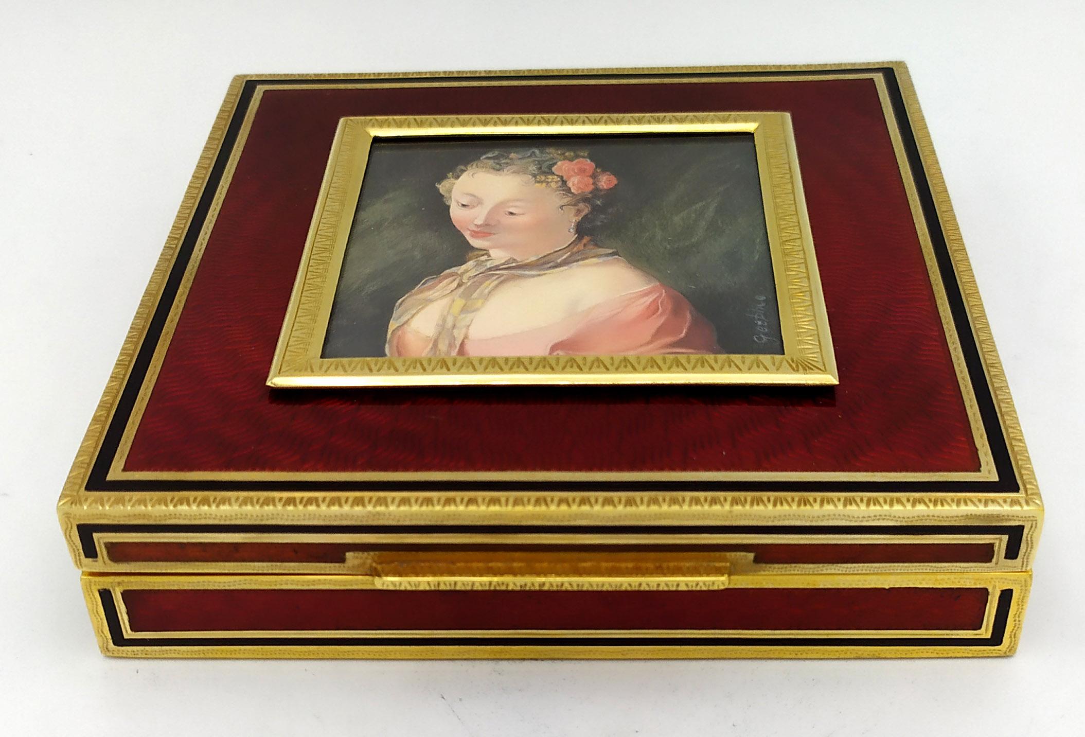 Cigarrera de mesa pintada a mano al temple sobre marfil vegetal Salimbeni. en venta 3