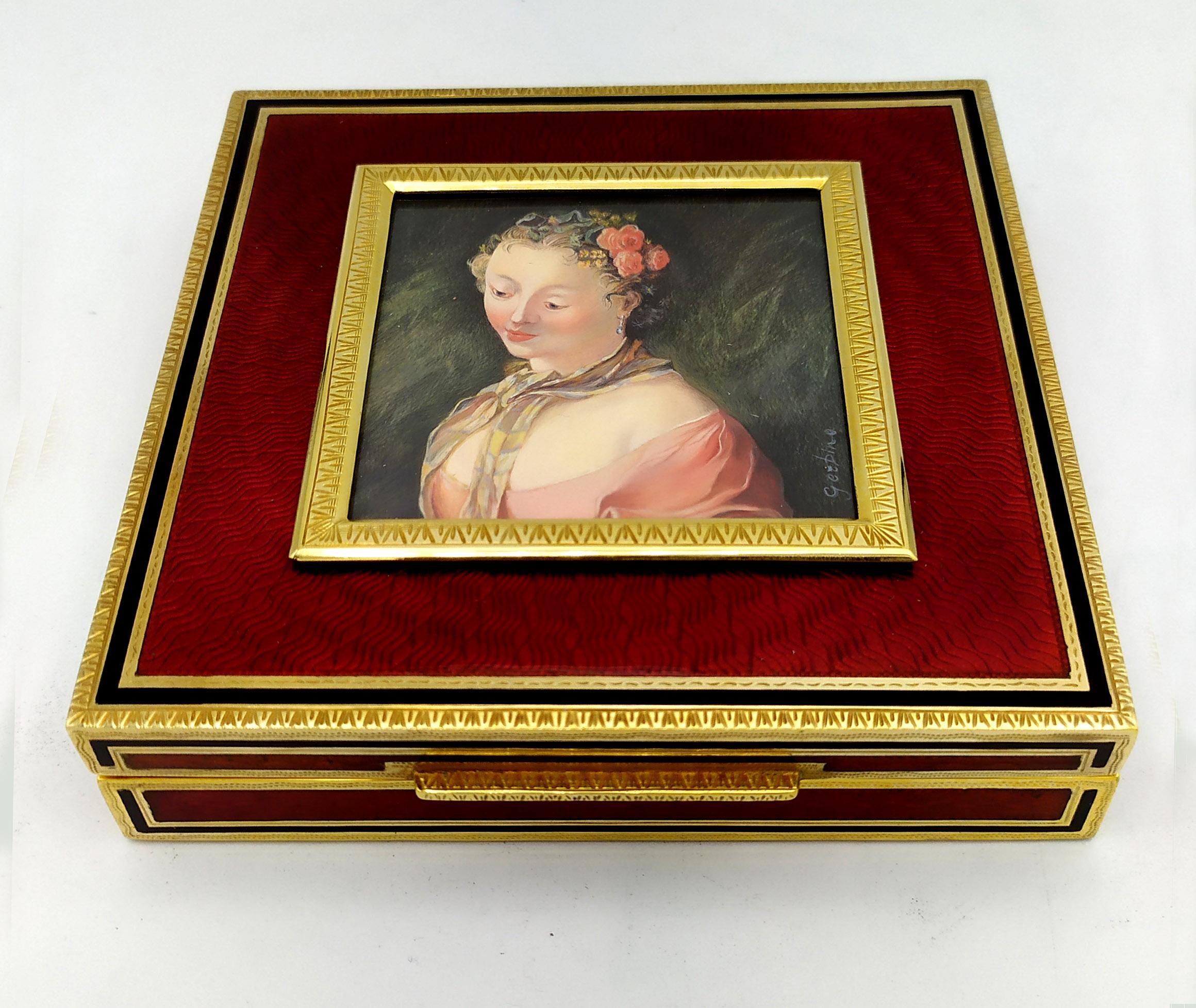 Cigarrera de mesa pintada a mano al temple sobre marfil vegetal Salimbeni. en venta 5