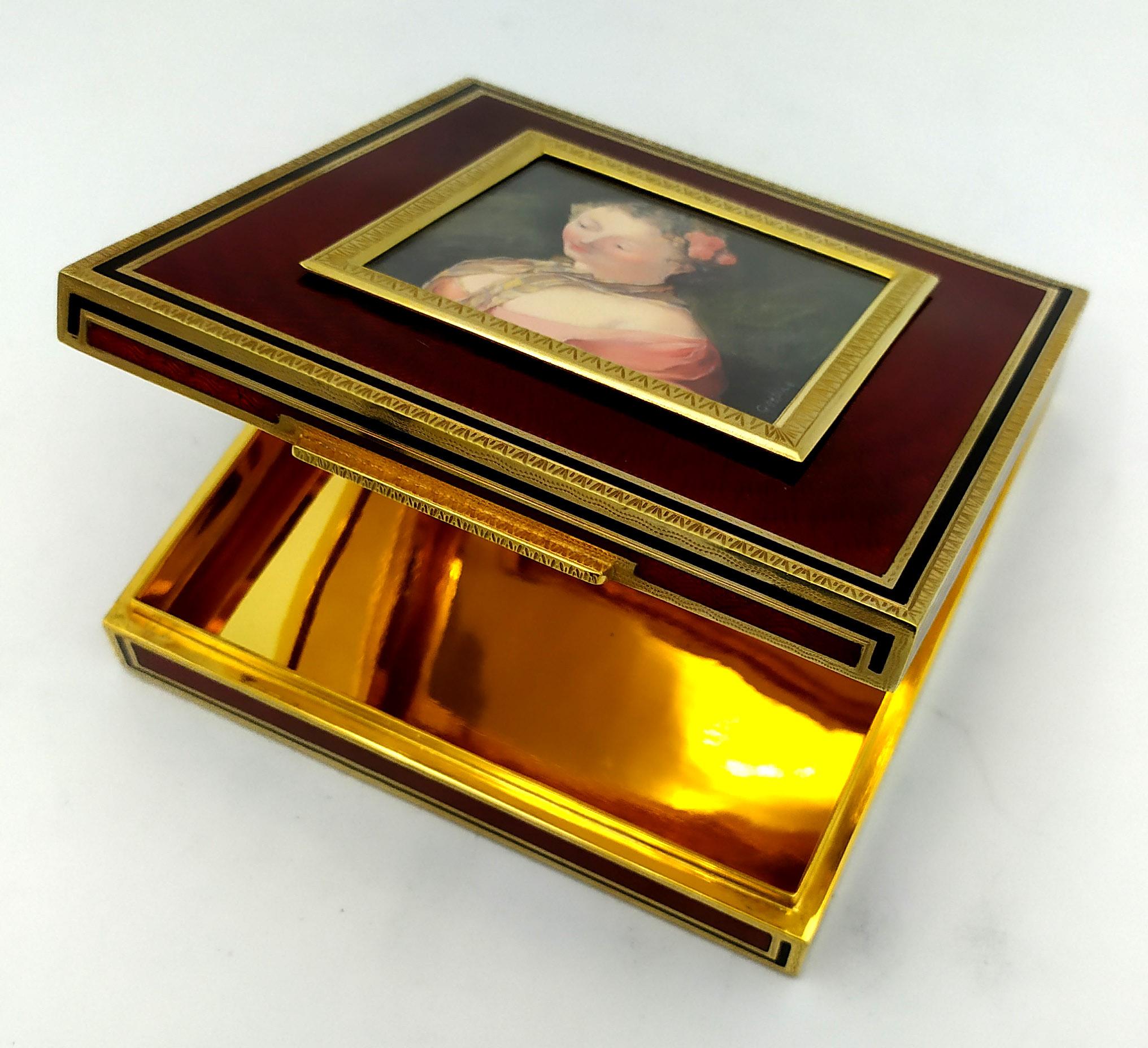 Cigarrera de mesa pintada a mano al temple sobre marfil vegetal Salimbeni. Italiano en venta