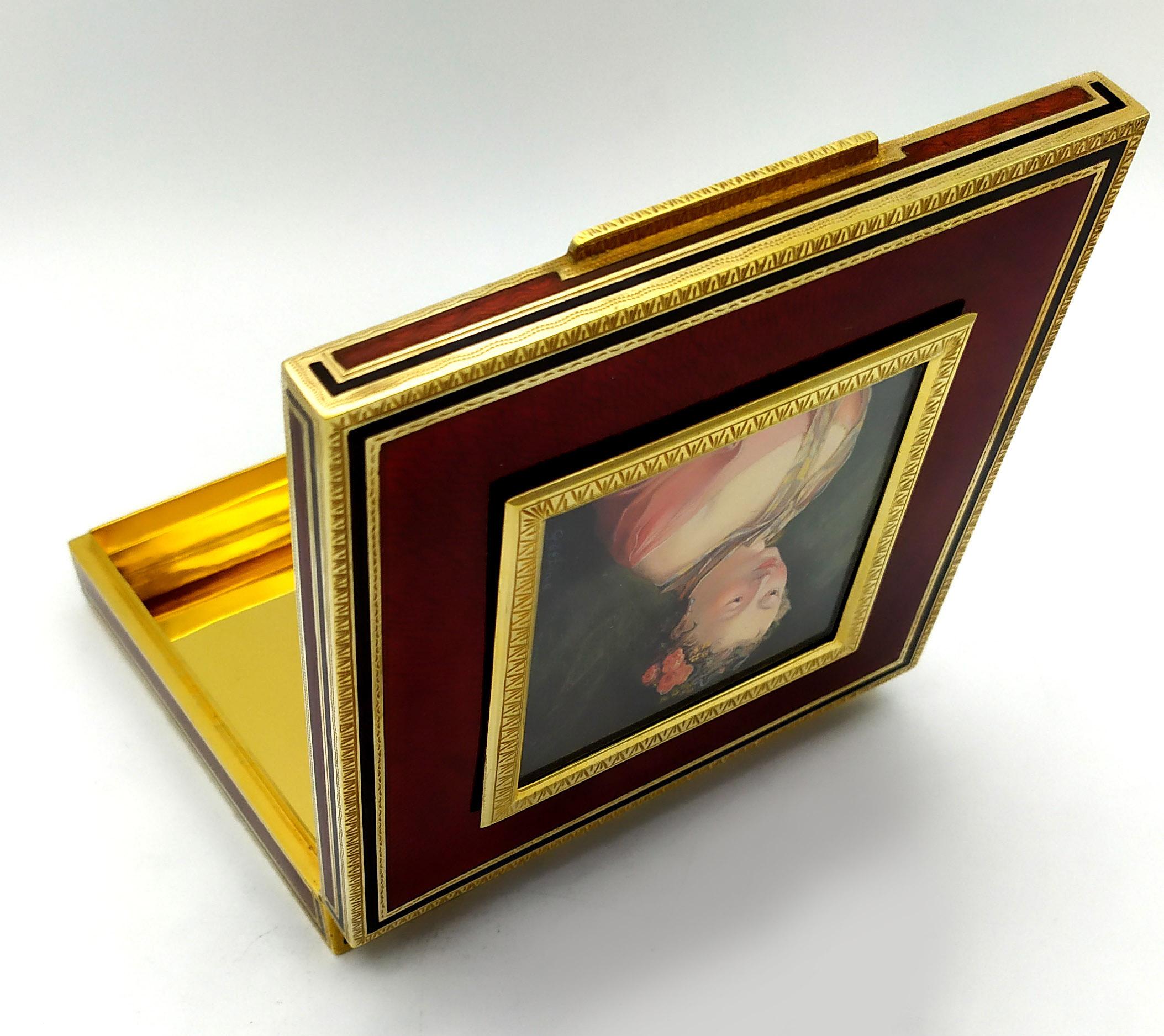 Cigarrera de mesa pintada a mano al temple sobre marfil vegetal Salimbeni. Esmaltado en venta