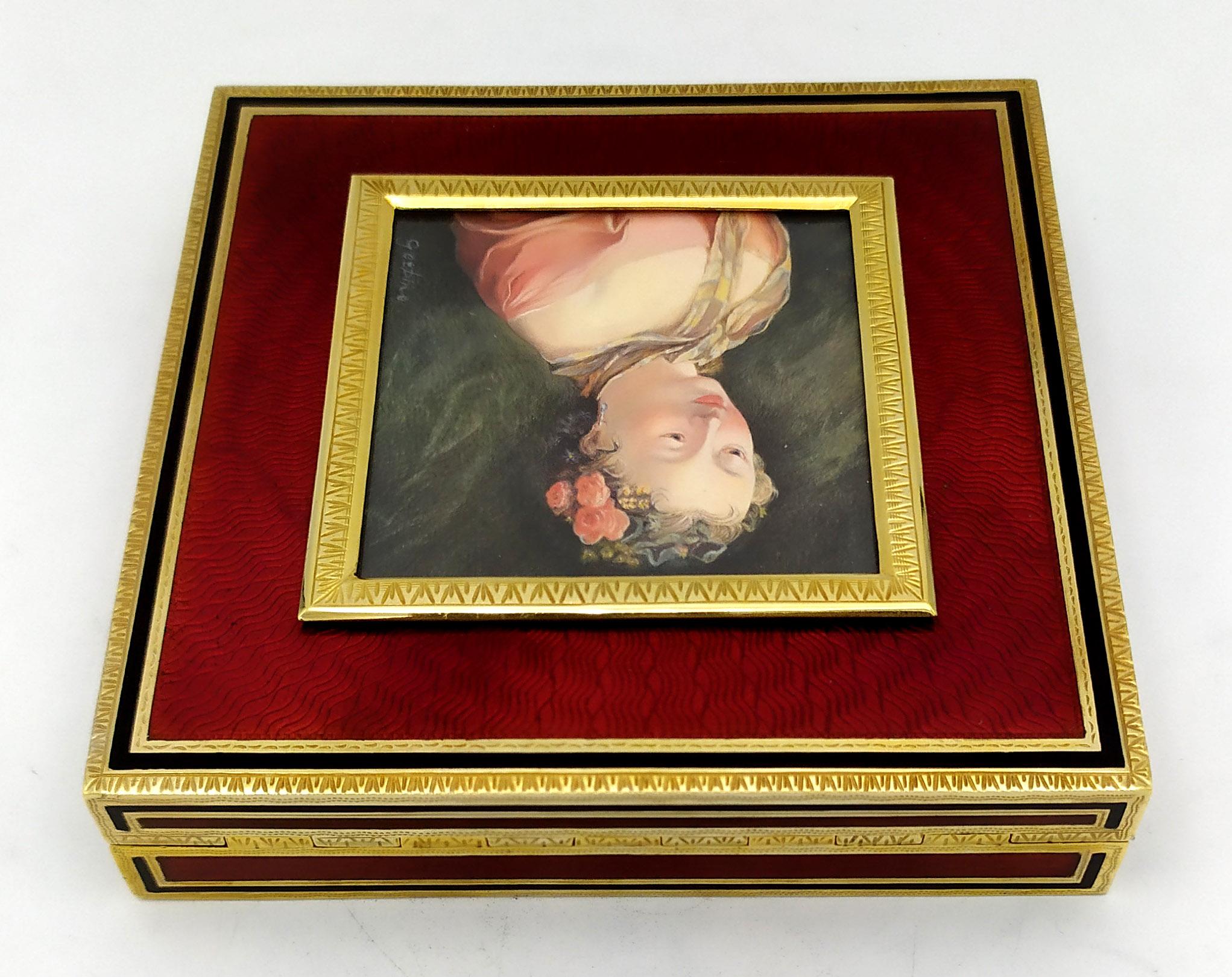 Cigarrera de mesa pintada a mano al temple sobre marfil vegetal Salimbeni. en Excelente estado para la venta en Firenze, FI