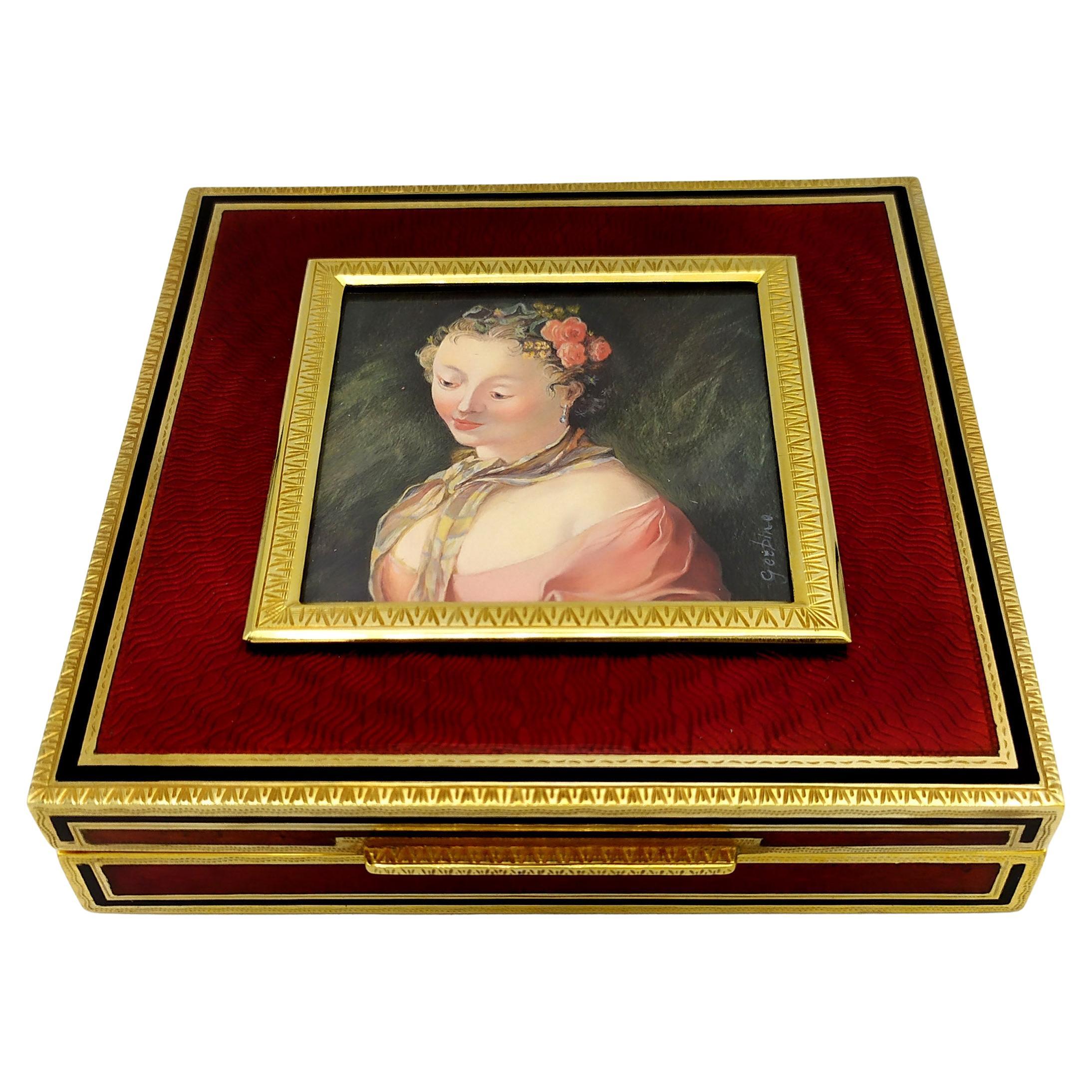 Cigarrera de mesa pintada a mano al temple sobre marfil vegetal Salimbeni. en venta