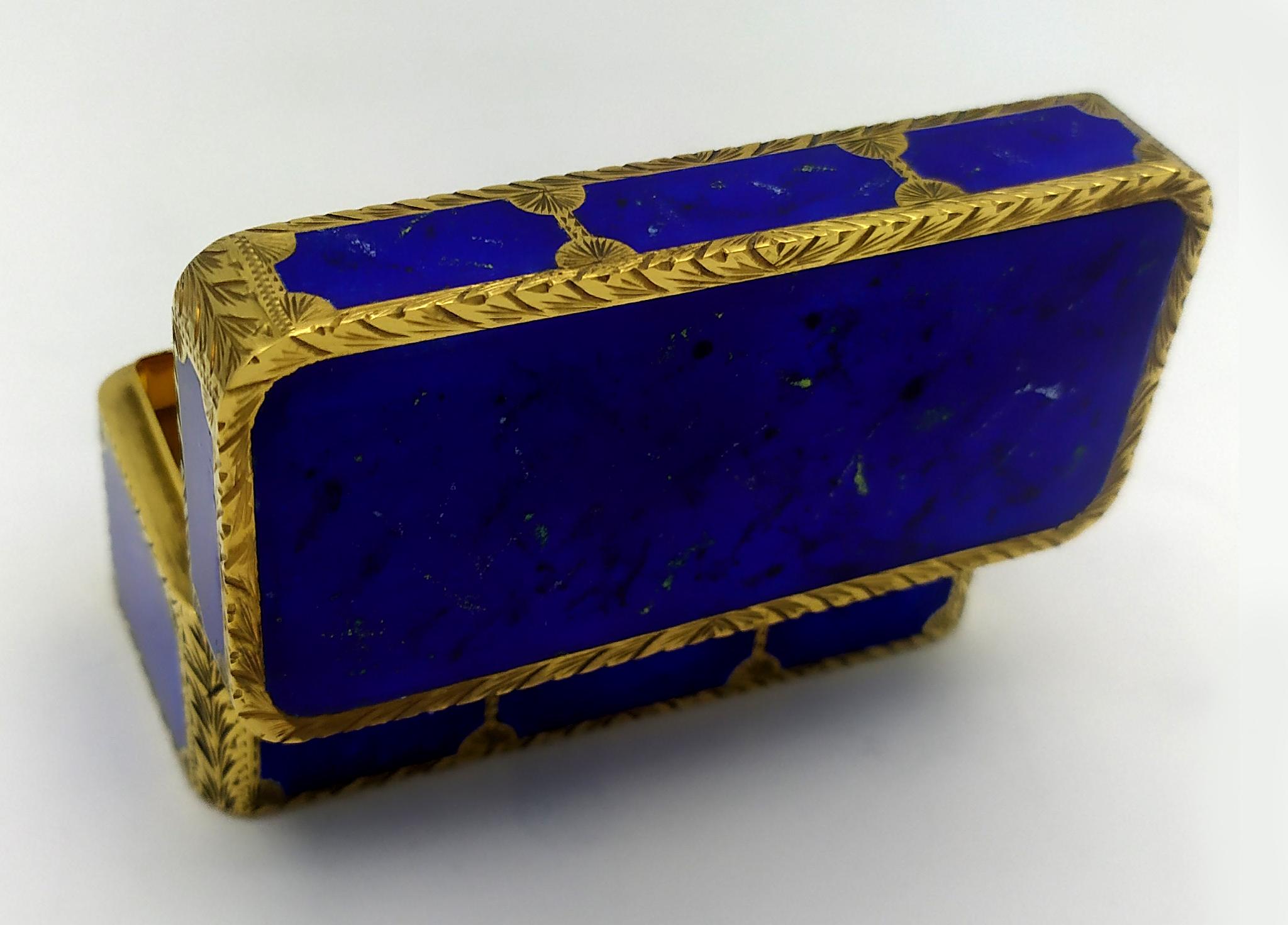 Enameled Table Cigarette Box like lapis lazuli stone enamel on guilloche Salimbeni. For Sale
