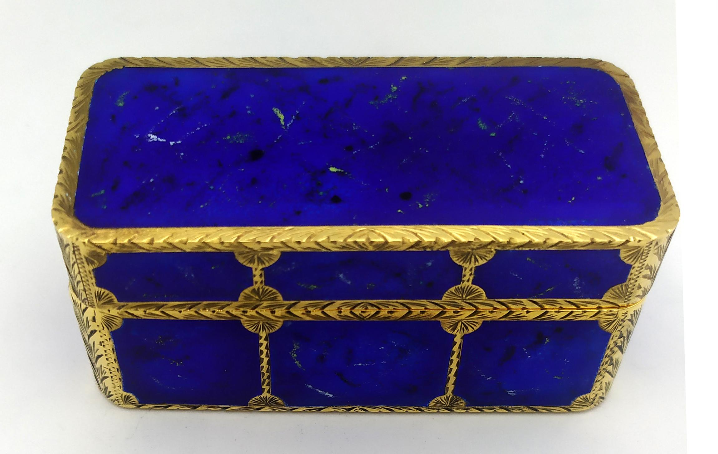 Gold Plate Table Cigarette Box like lapis lazuli stone enamel on guilloche Salimbeni. For Sale
