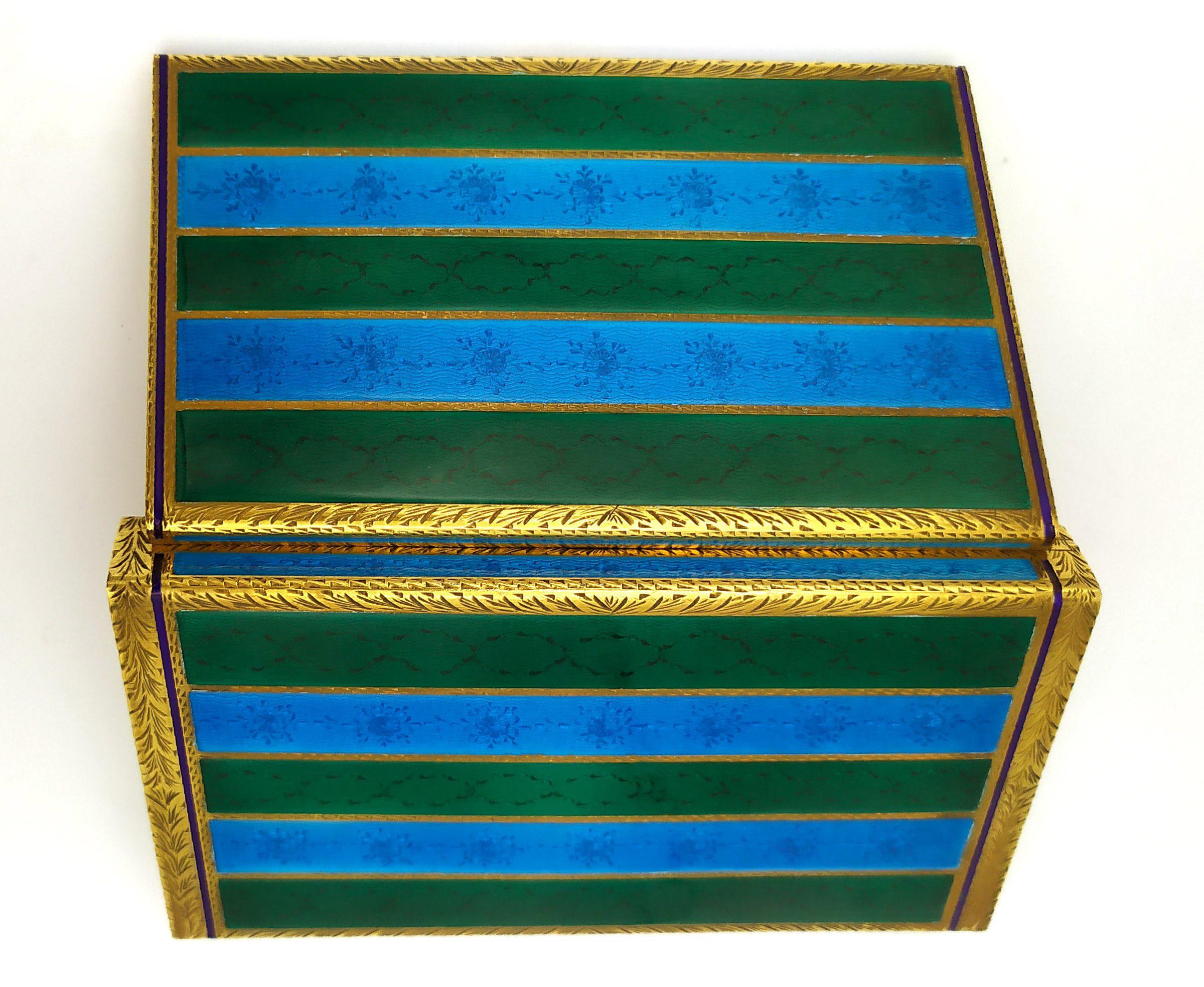 Boîte à cigarettes de table Argent Sterling Enamel two-tone striped guilloché Salimbeni. en vente 3