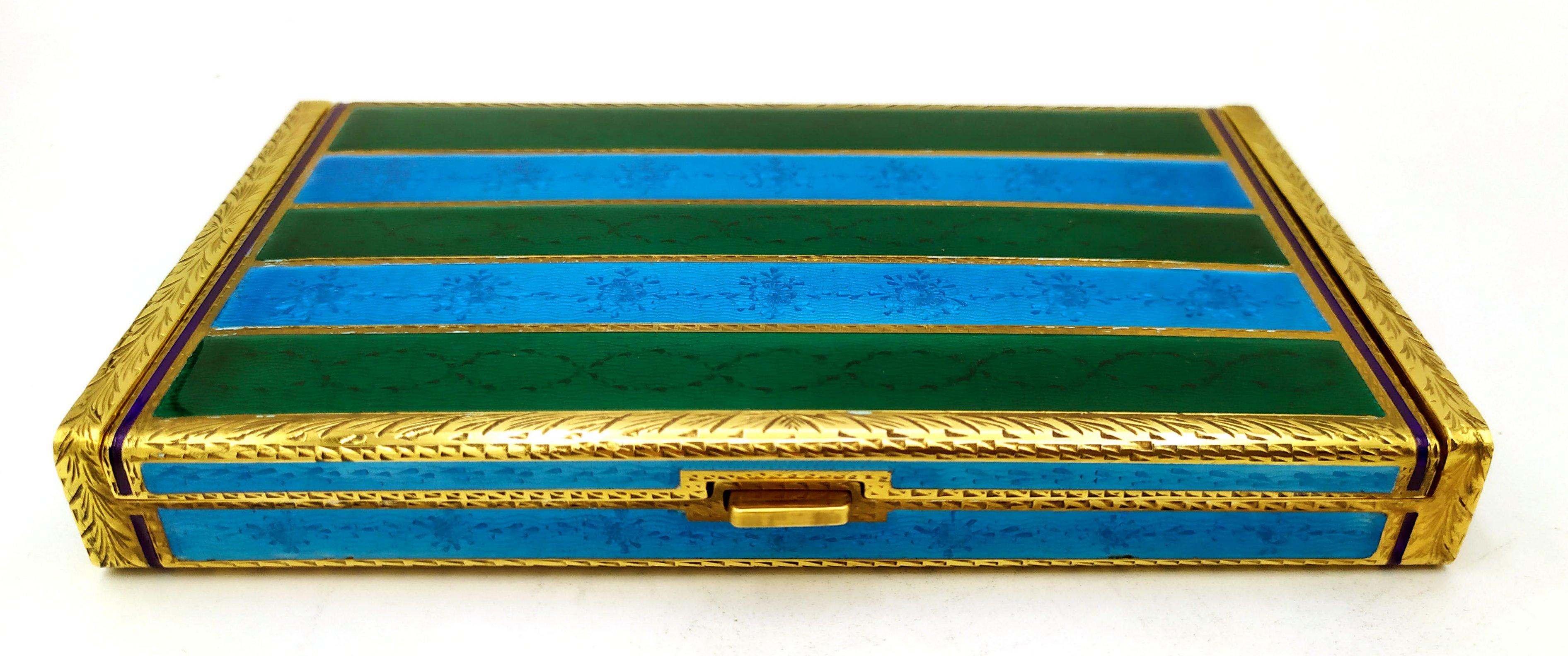 Boîte à cigarettes de table Argent Sterling Enamel two-tone striped guilloché Salimbeni. en vente 4