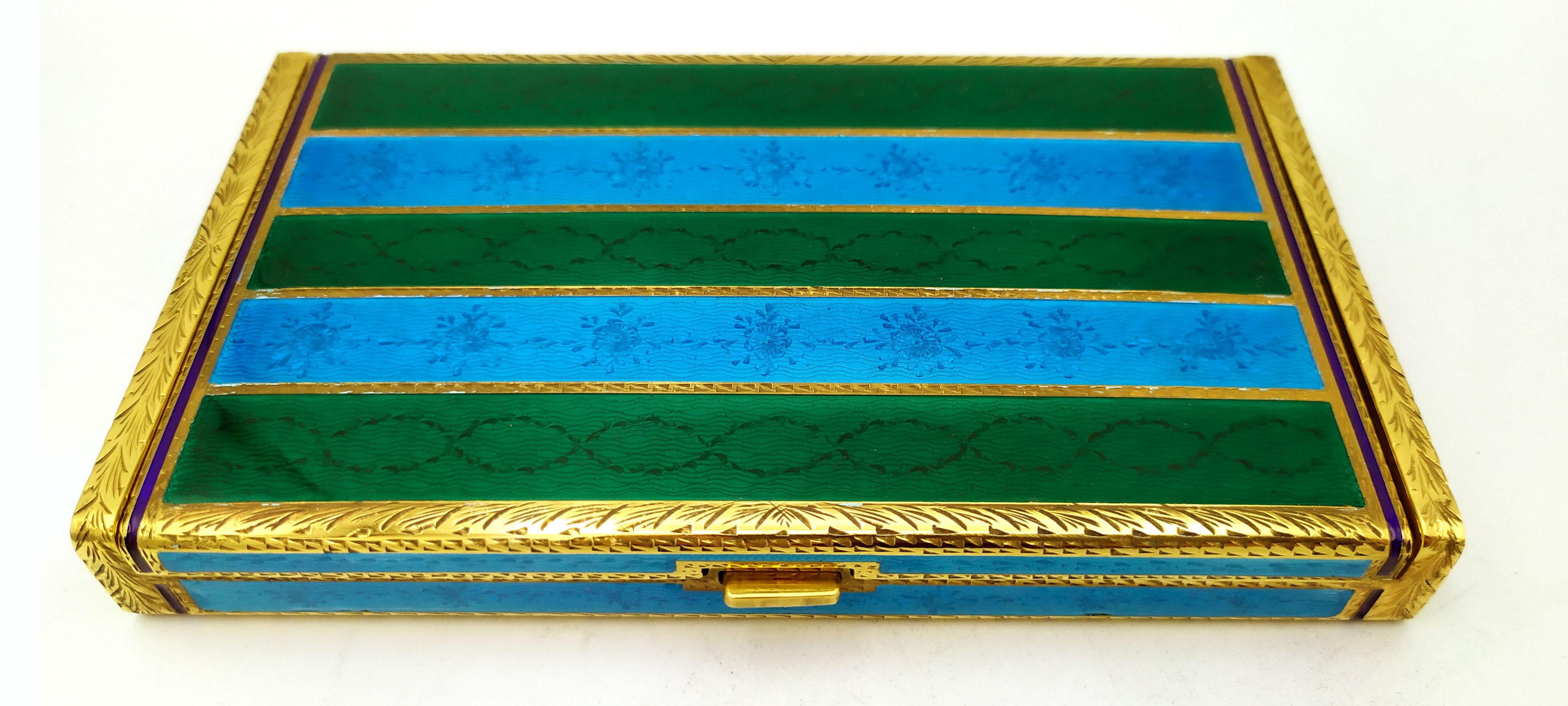 Boîte à cigarettes de table Argent Sterling Enamel two-tone striped guilloché Salimbeni. en vente 5